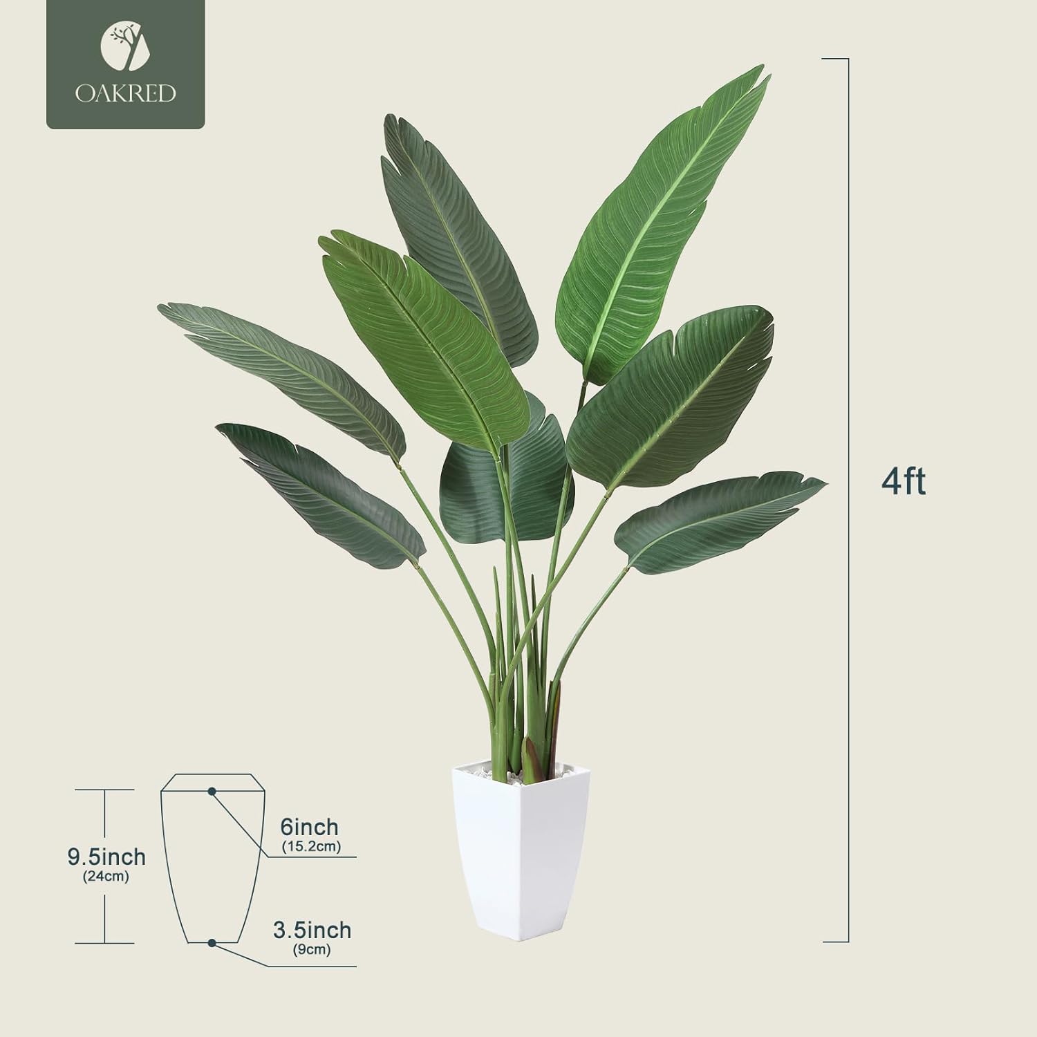 Artificial Bird of Paradise Plant 4 Ft with White Taper Planter