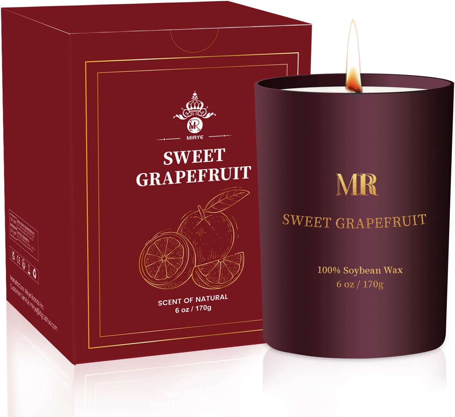 Sweet Grapefruit Aromatherapy Candle for Women - 6oz Soy Jar Candle