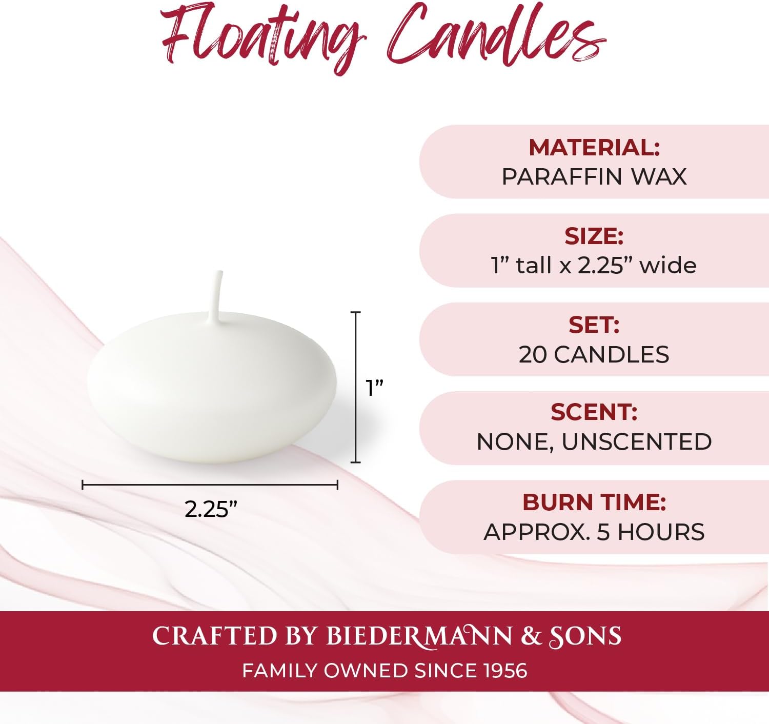 Biedermann Floating 225-Inch Dripless Candle 20 Count White