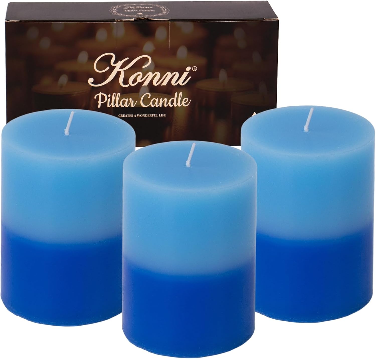 KONNI Blue Layered Pillar Candles Set of 3 3x4