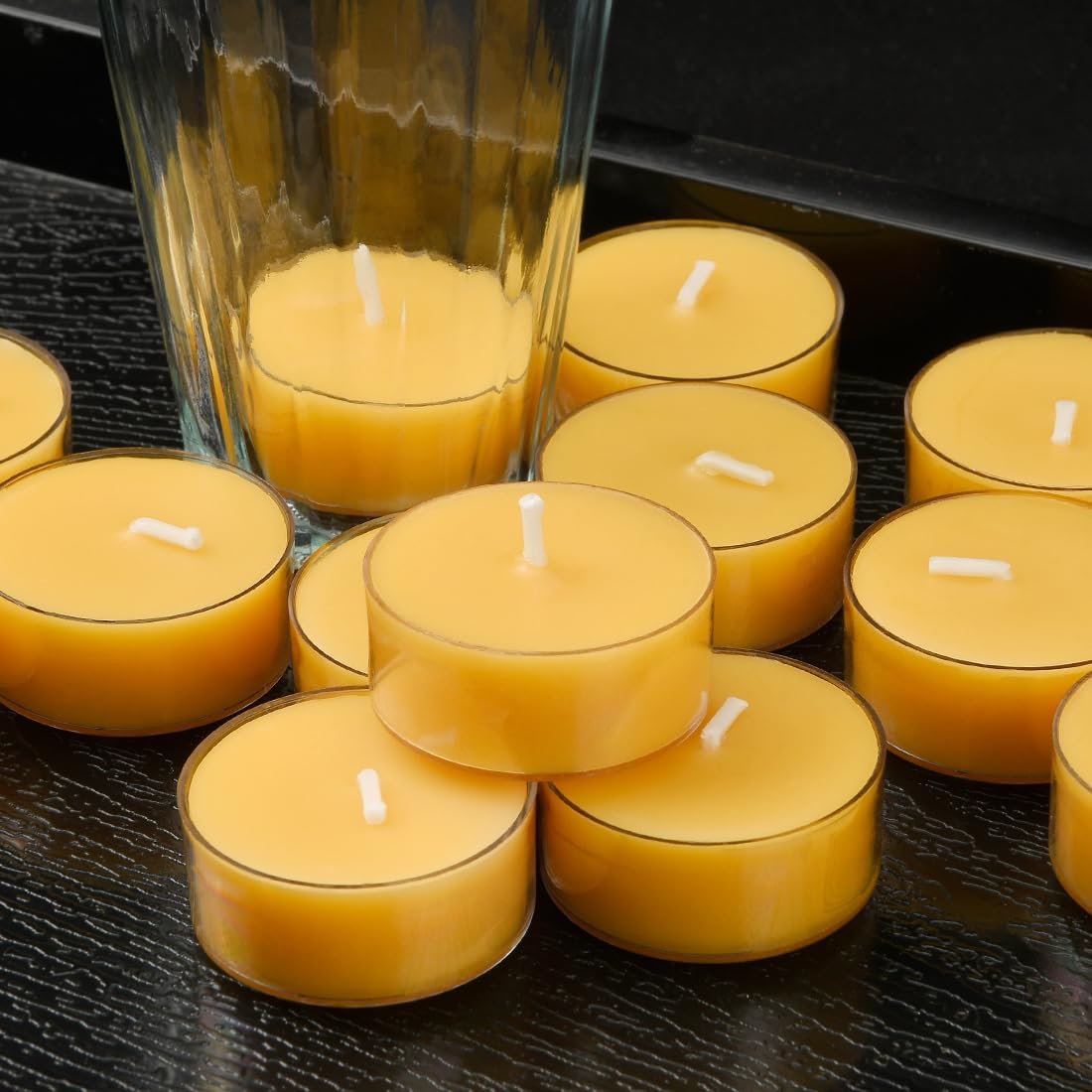 16 Pack Natural Beeswax Tea Light Candles with Extended Burn Time