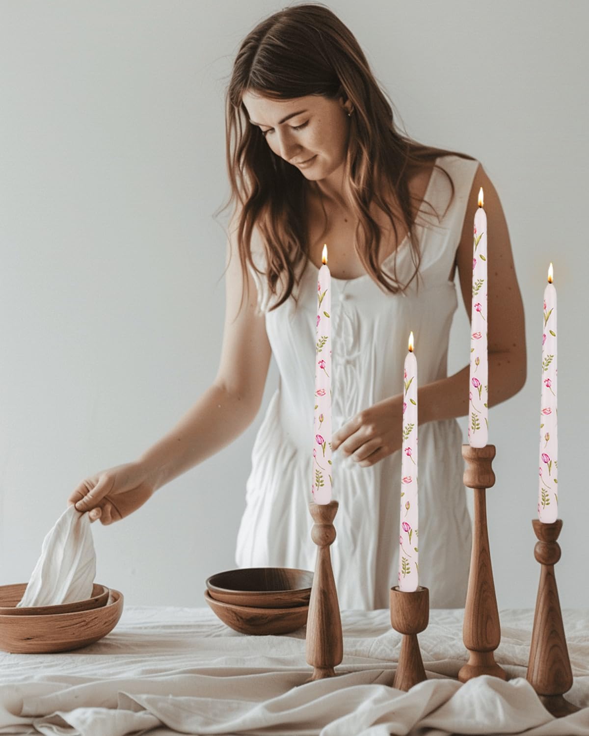 Floral Taper Candle Dripless 10 Inch Set of 4