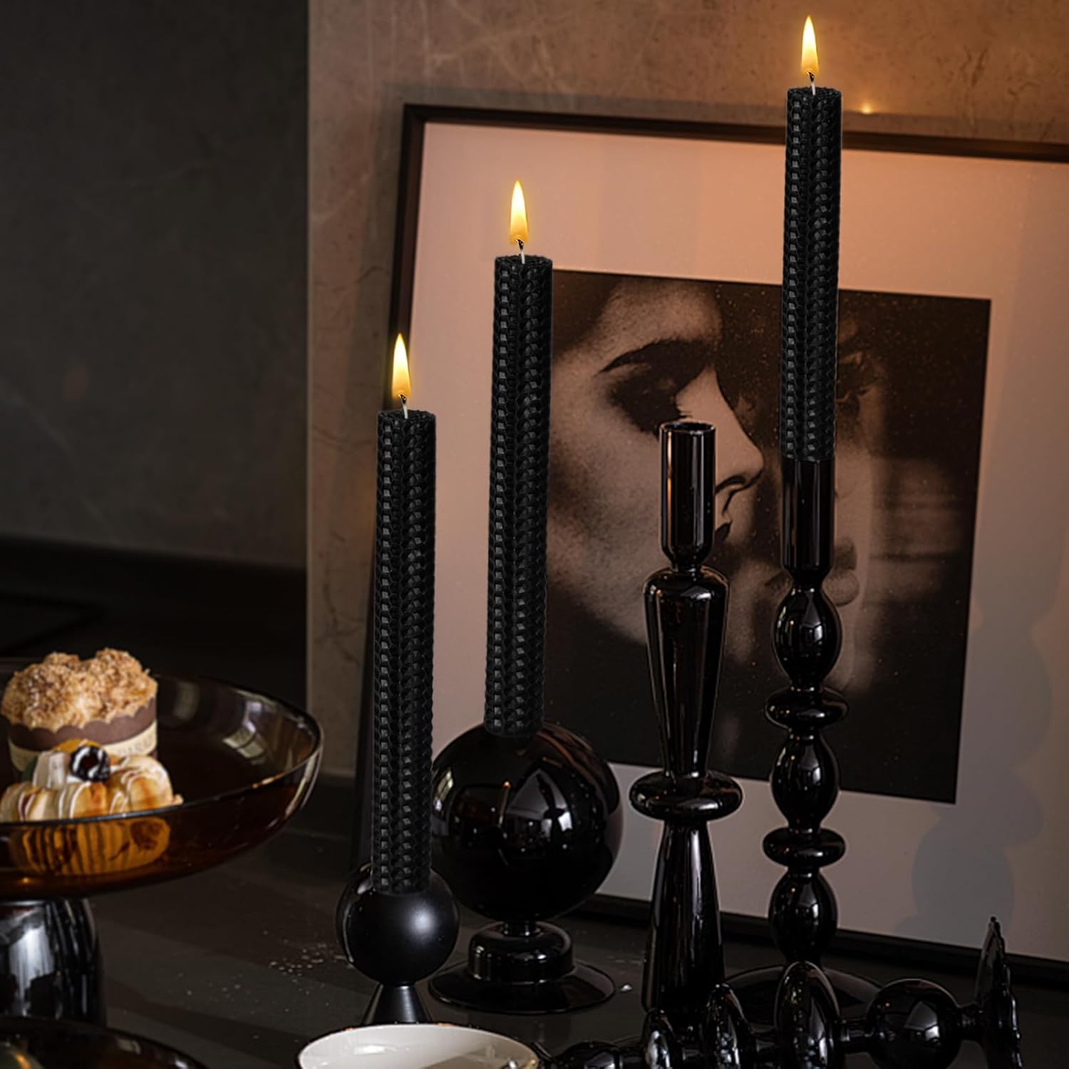 KONNI Black Beeswax Taper Candles Pack of 3