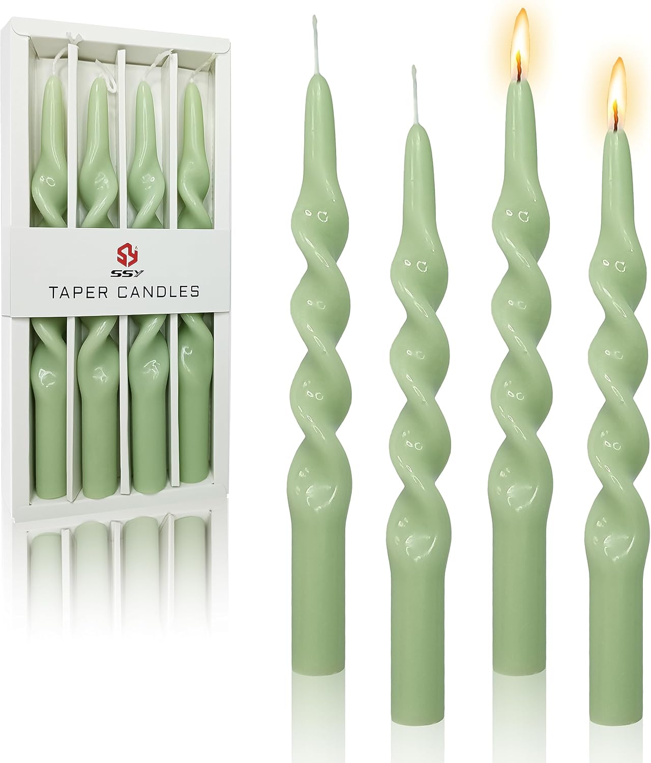 Handmade Spiral Taper Candles - Set of 4 Green