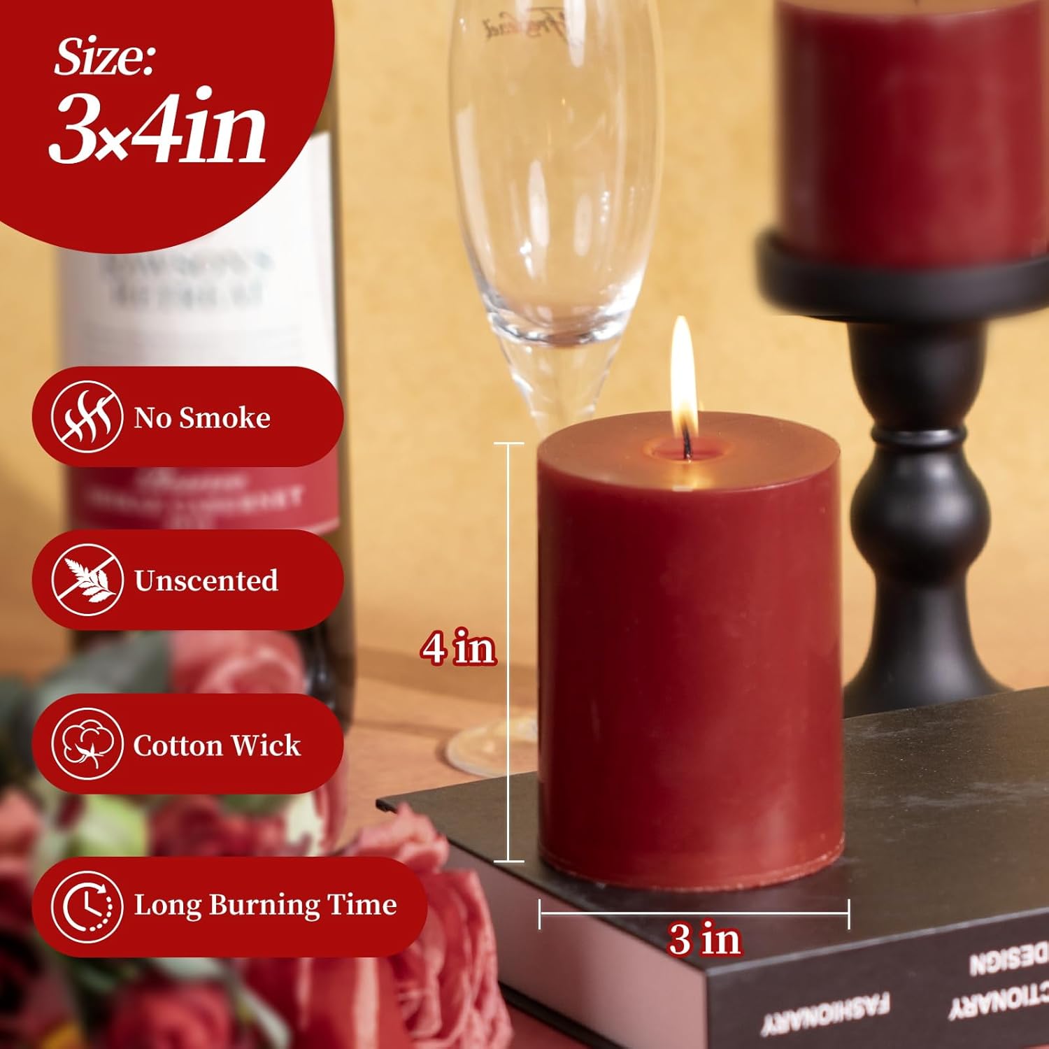 KONNI Unscented Pillar Candles Set of 3 3x4