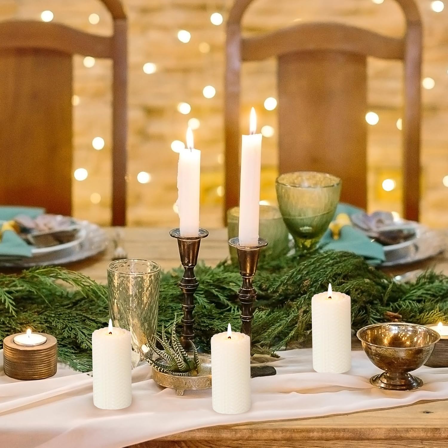 KONNI Beeswax Pillar Candles Set of 3 2x4inch