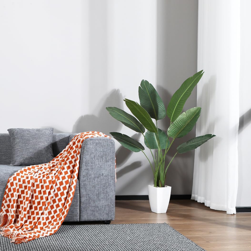 Artificial Bird of Paradise Plant 4 Ft with White Taper Planter