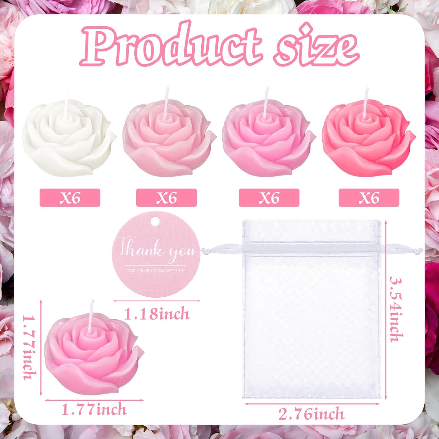 Treela 24 Pack Pink Rose Shaped Tealights for Wedding Favors