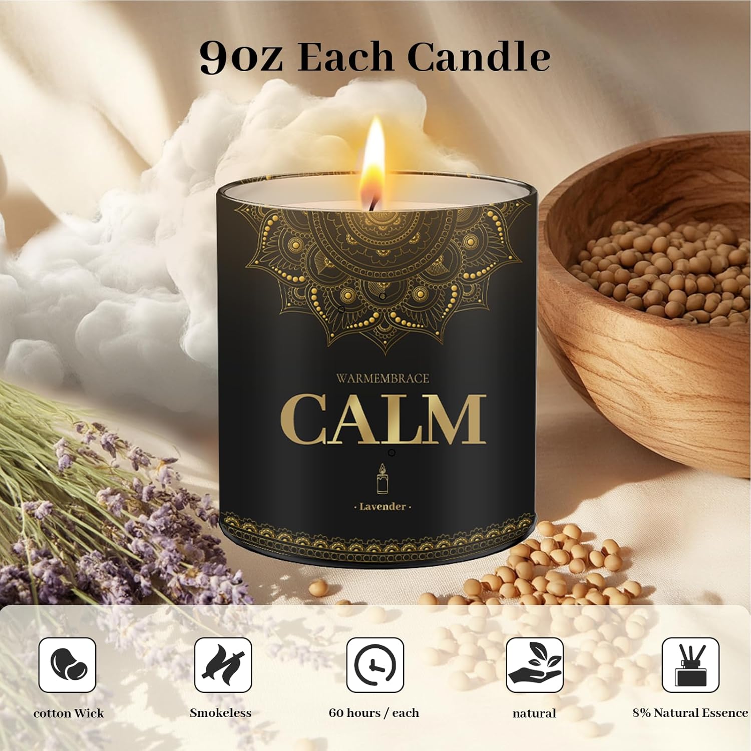 WarmEmbrace Lavender Scented Jar Candles 9 Oz