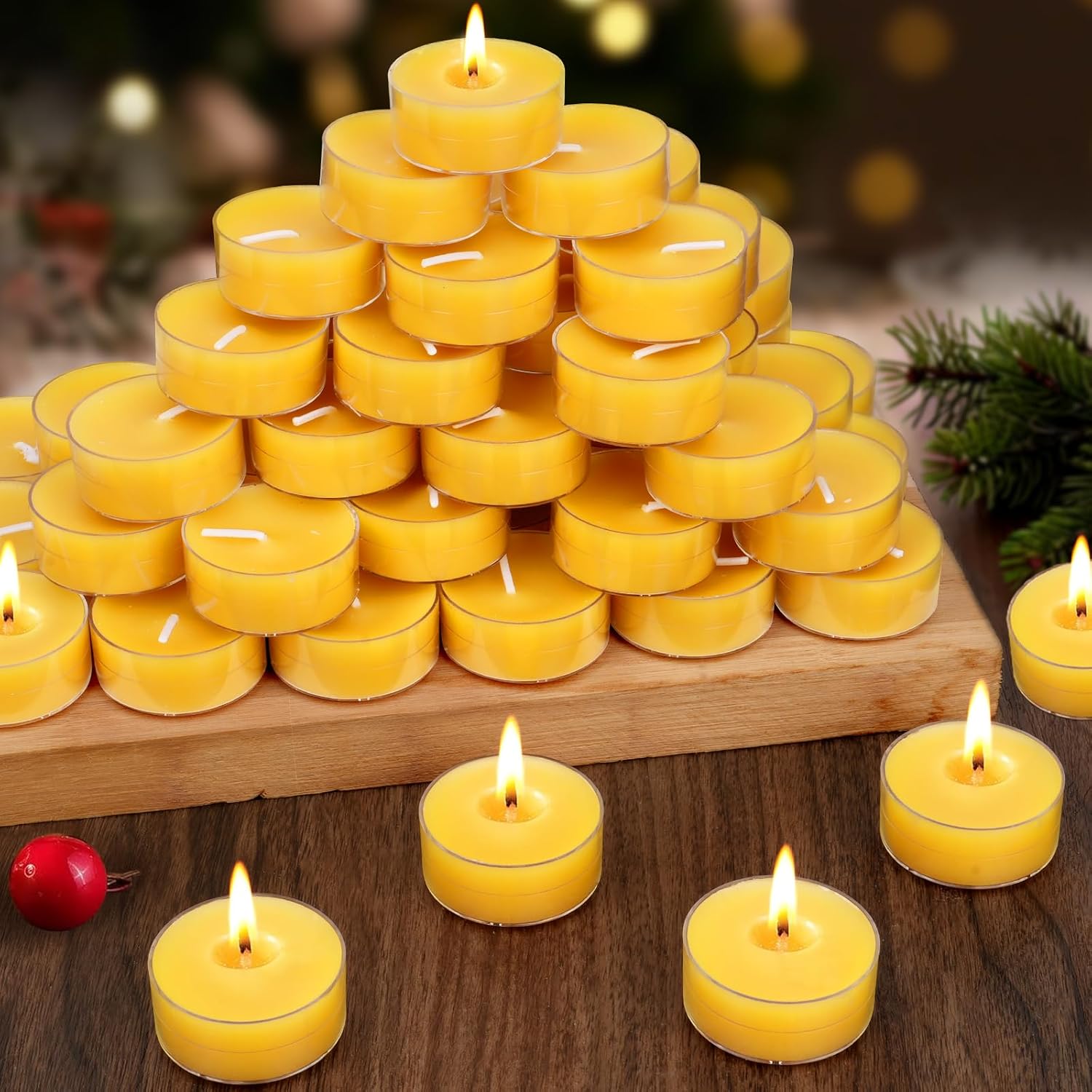 60 Pack Beeswax Tealight Candles 4-Hour Clean Burn Smokeless Eco-Friendly