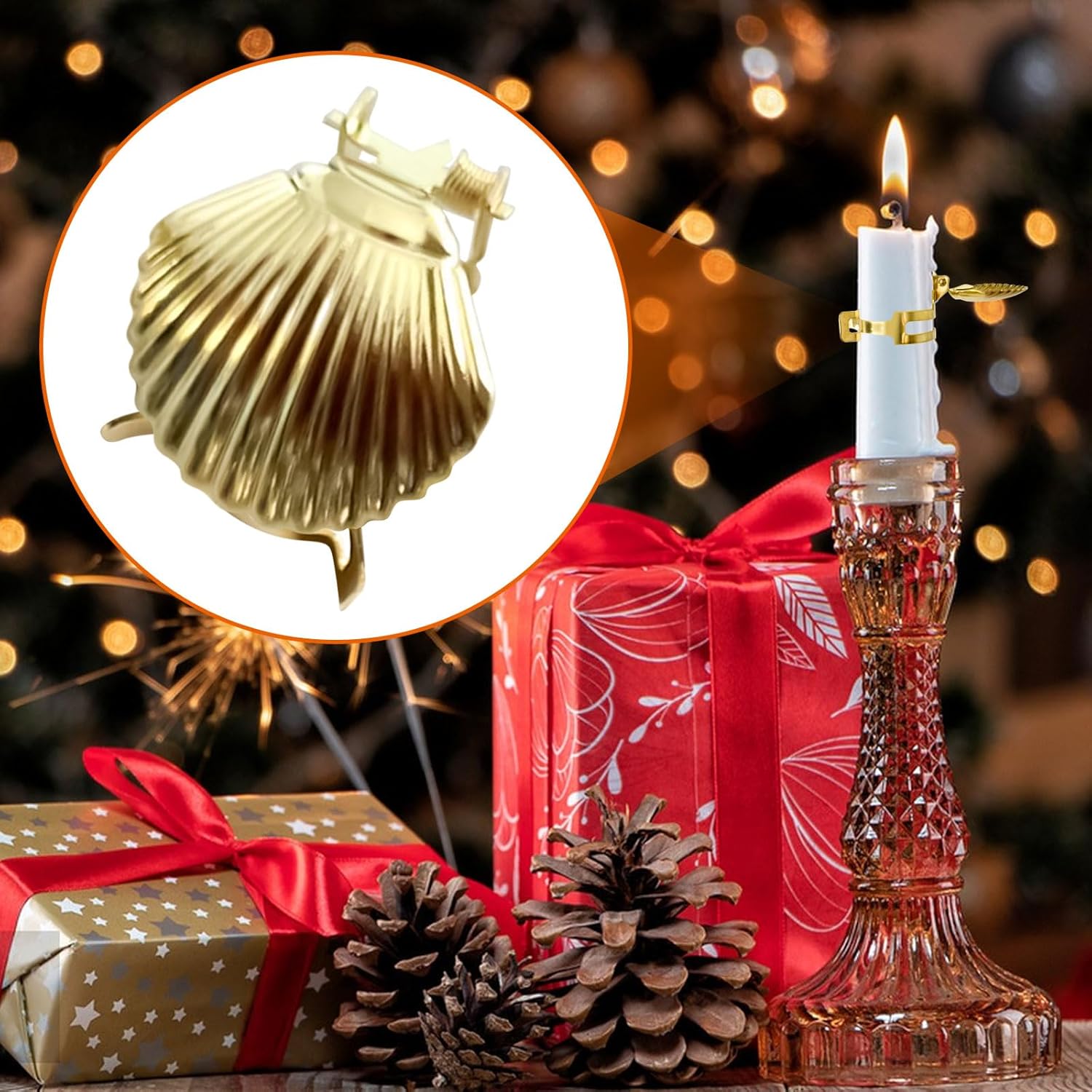12Pcs Automatic Candle Snuffer Kit with Gold Scallop Design