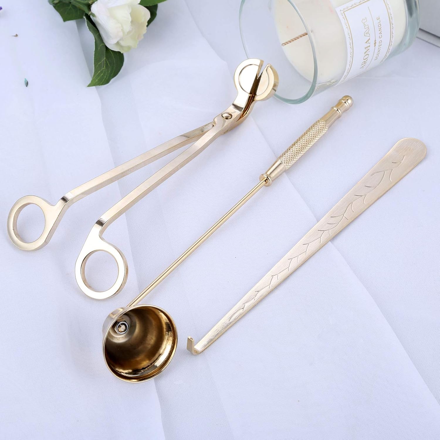 MUXSAM 3 in 1 Candle Tools Set - Candle Snuffer Wick Trimmer Dipper