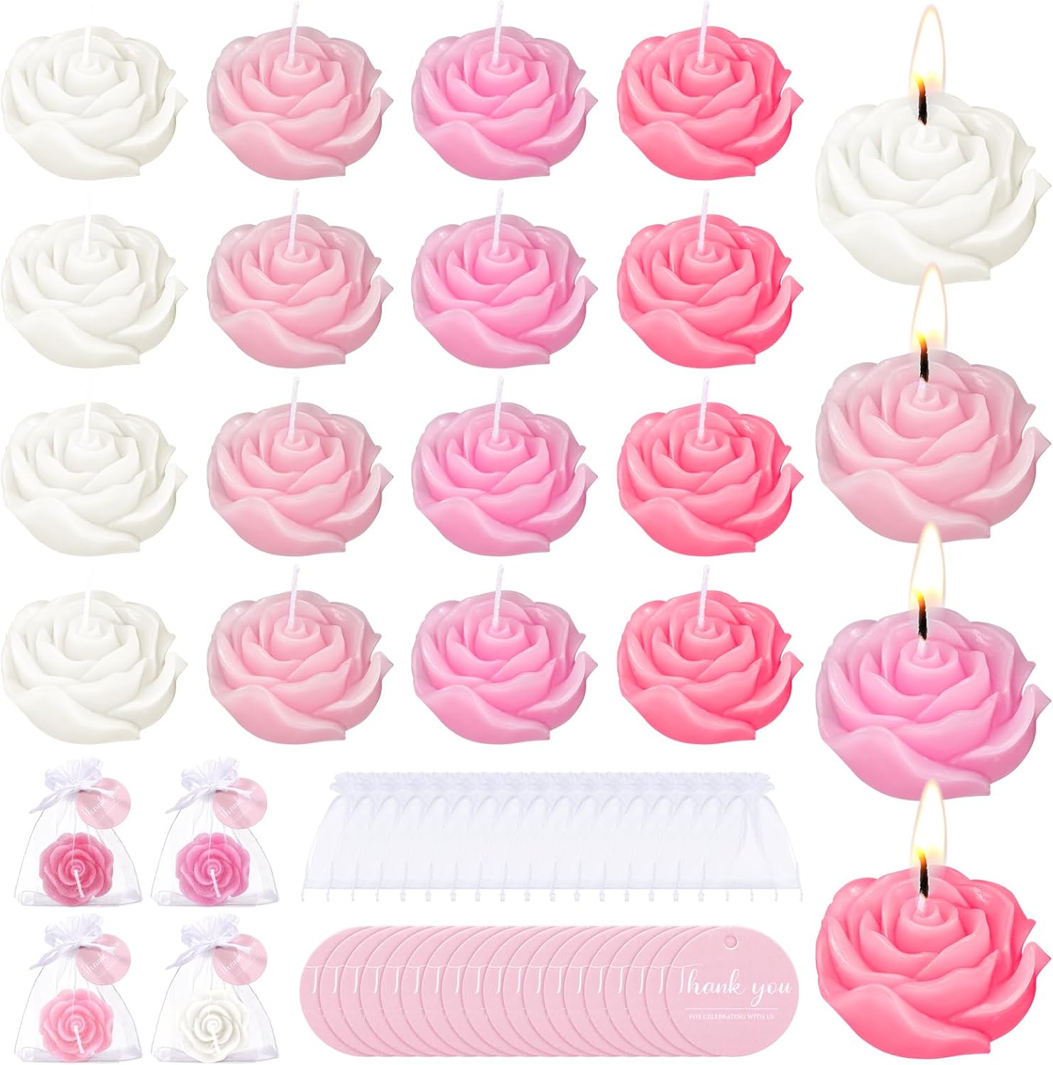 Treela 24 Pack Pink Rose Shaped Tealights for Wedding Favors