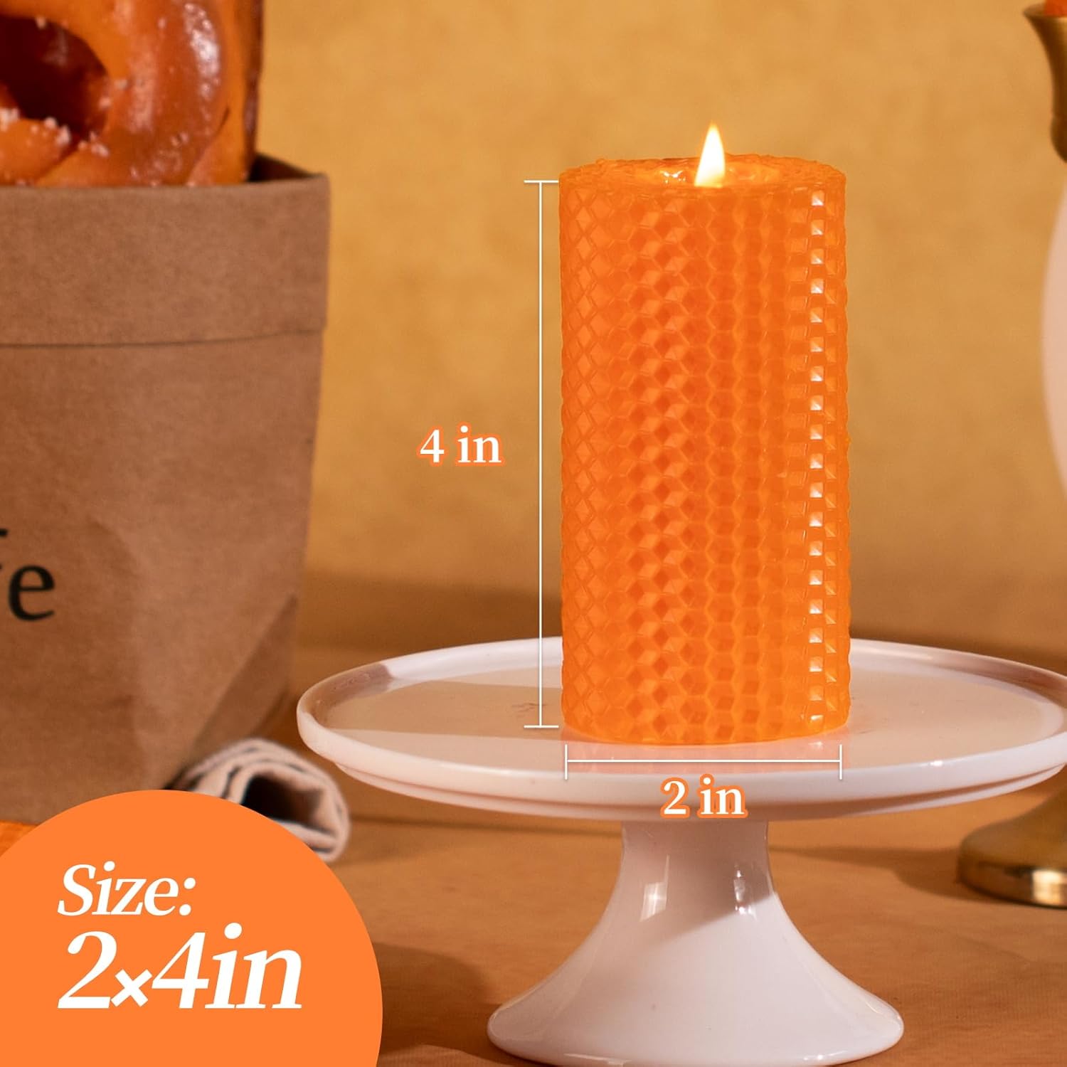KONNI Beeswax Pillar Candles Set of 3 2x4 Inch Unscented