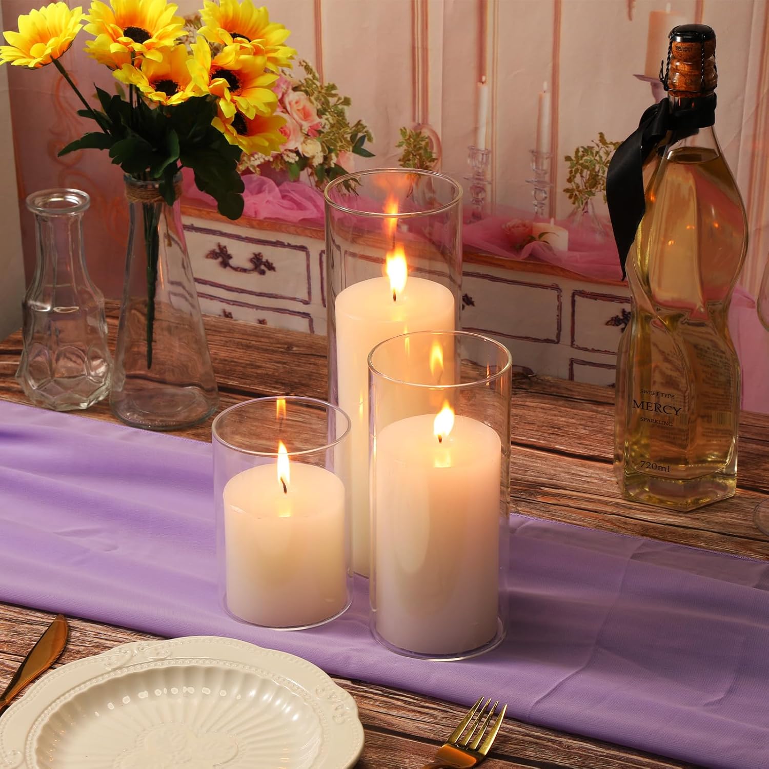Shihanee 36 Pcs Pillar Candles and Glass Vases for Wedding Centerpieces