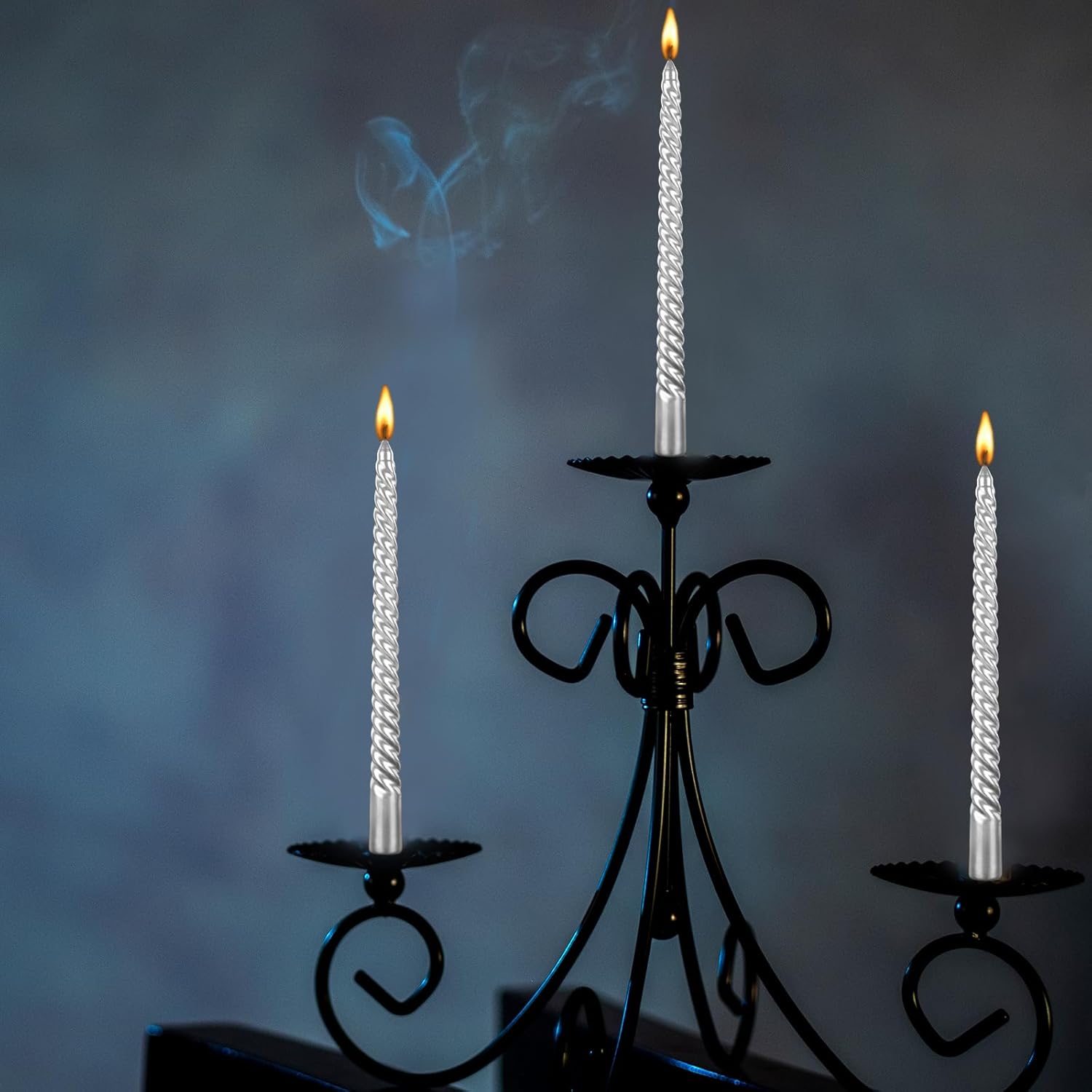 Silver Spiral Taper Candles 10 Inch - Set of 4
