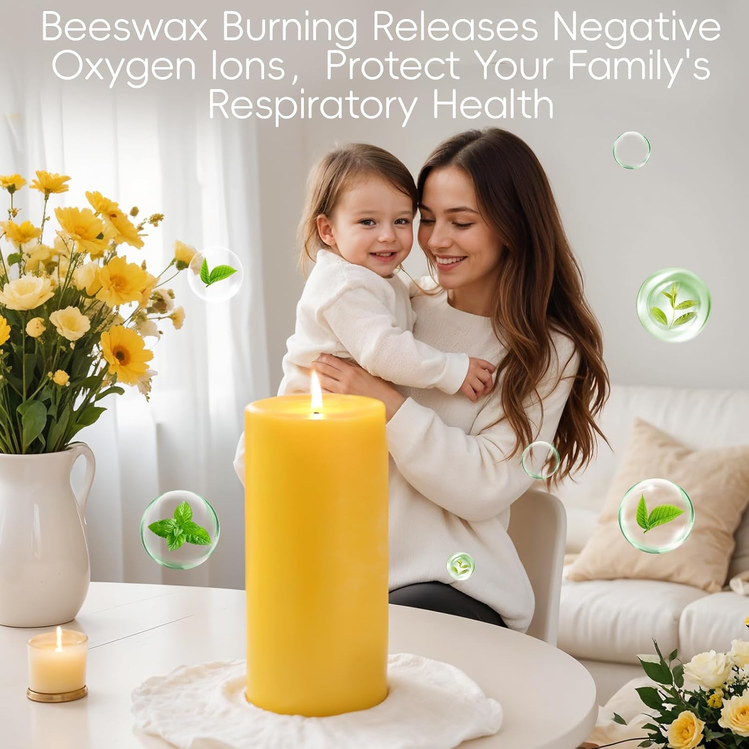 Natural Beeswax Pillar Candles - 95 Hours Long Burn Dripless Smokeless Unscented Organic