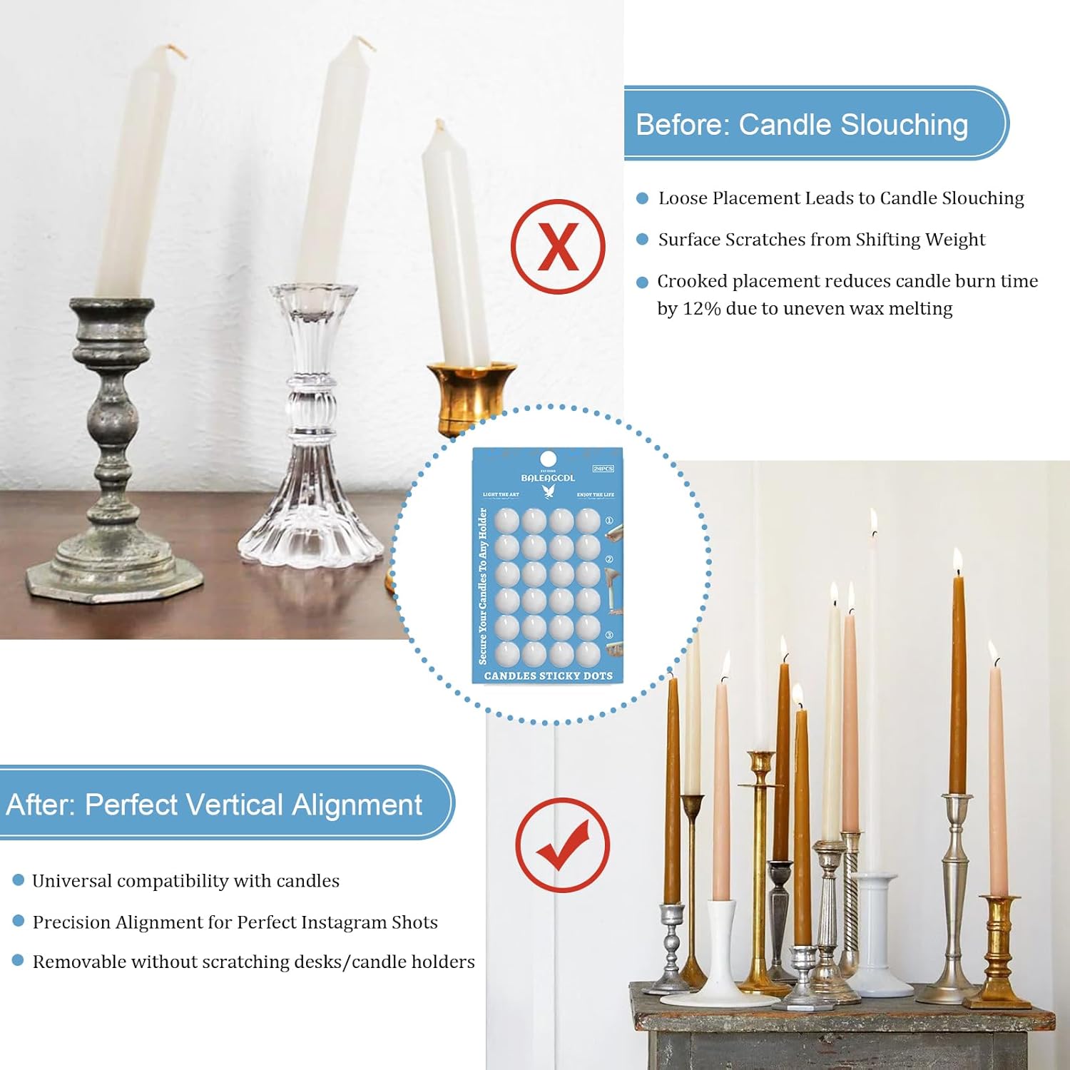 Taper Candles Sticky Dots - Secure Neat Holders 72 Pack