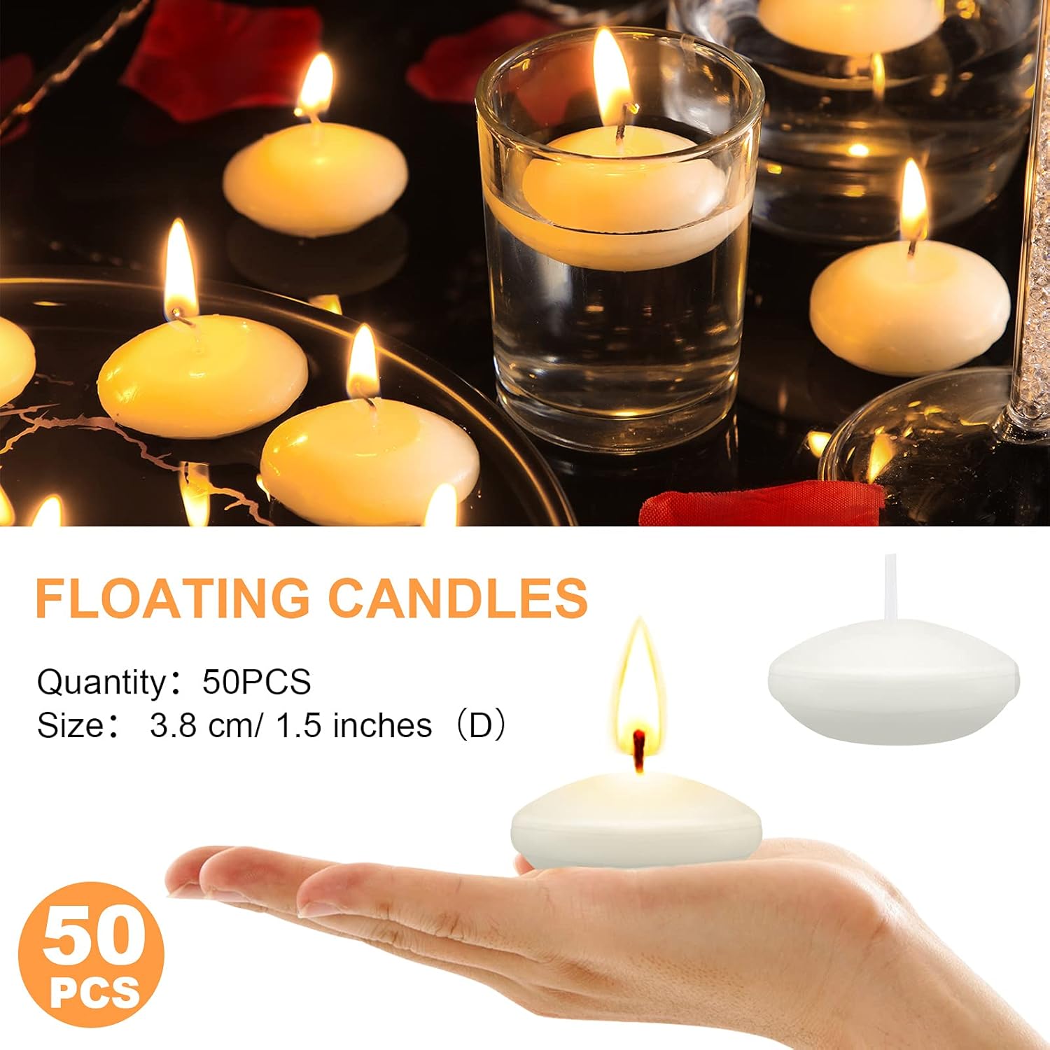 50 Pieces 15 Inch Unscented Floating Candles for Centerpieces