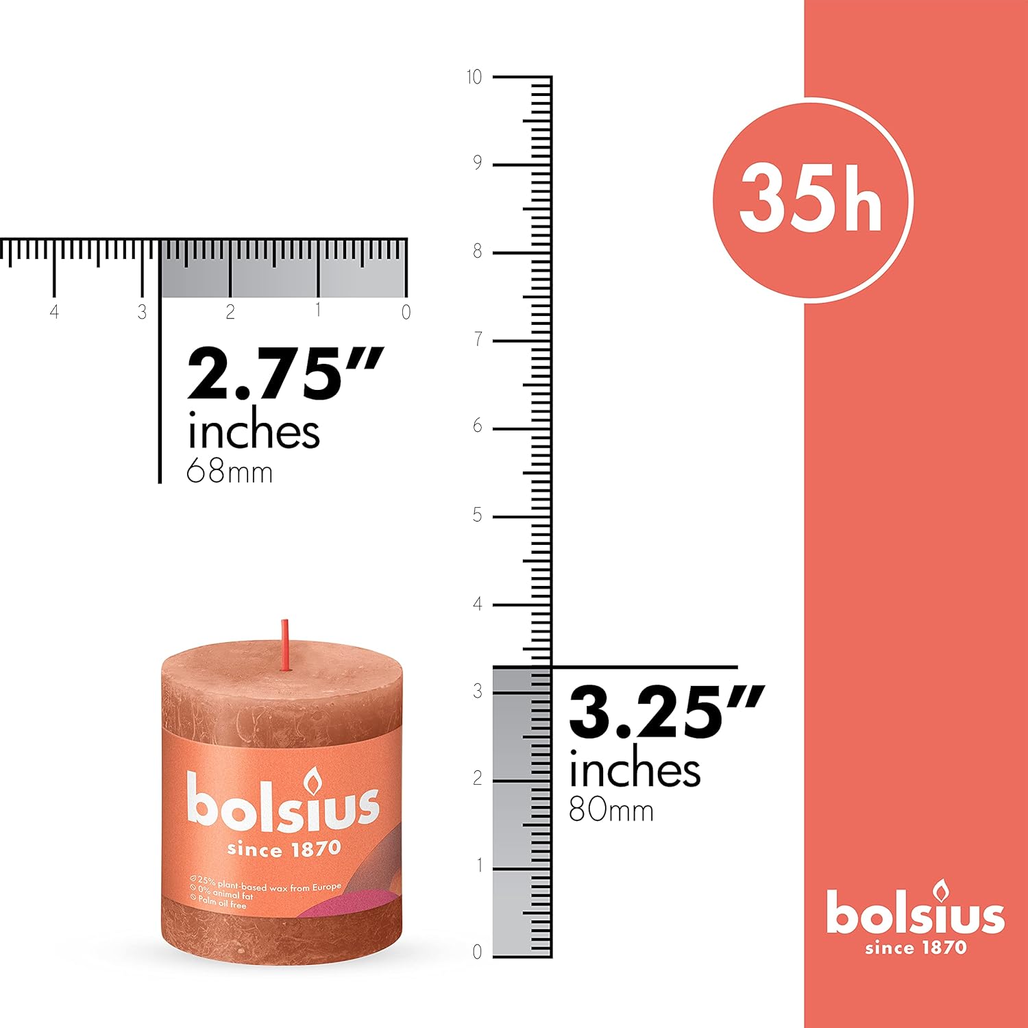 BOLSIUS 4 Pack Rusty Pink Pillar Candles
