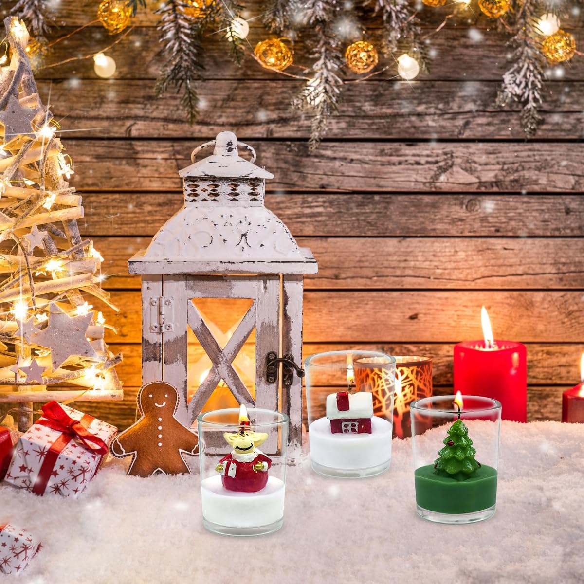 12-Pack Christmas Glass Votive Candles with Holiday Designs