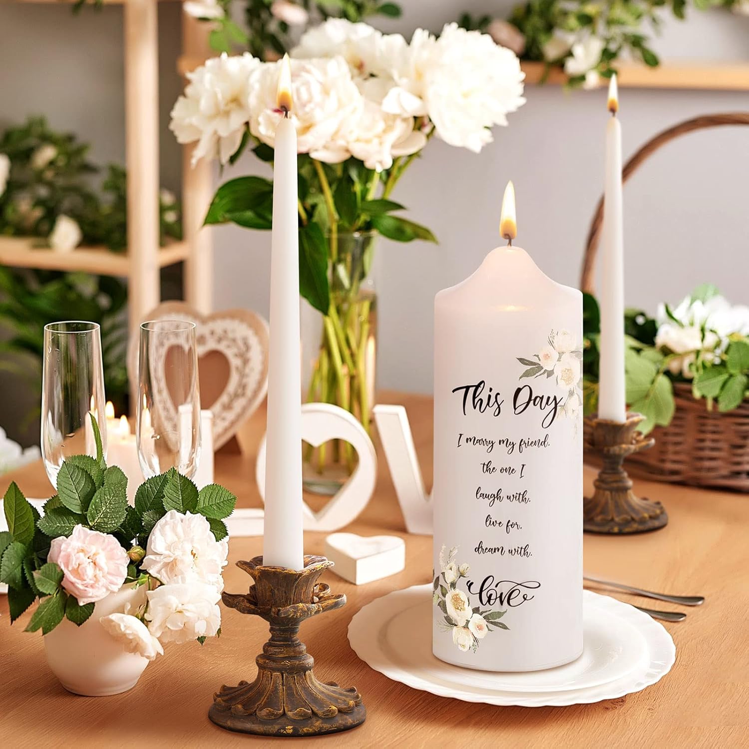 Frienda Unity Taper Candles Wedding Set With Eucalyptus Leaf