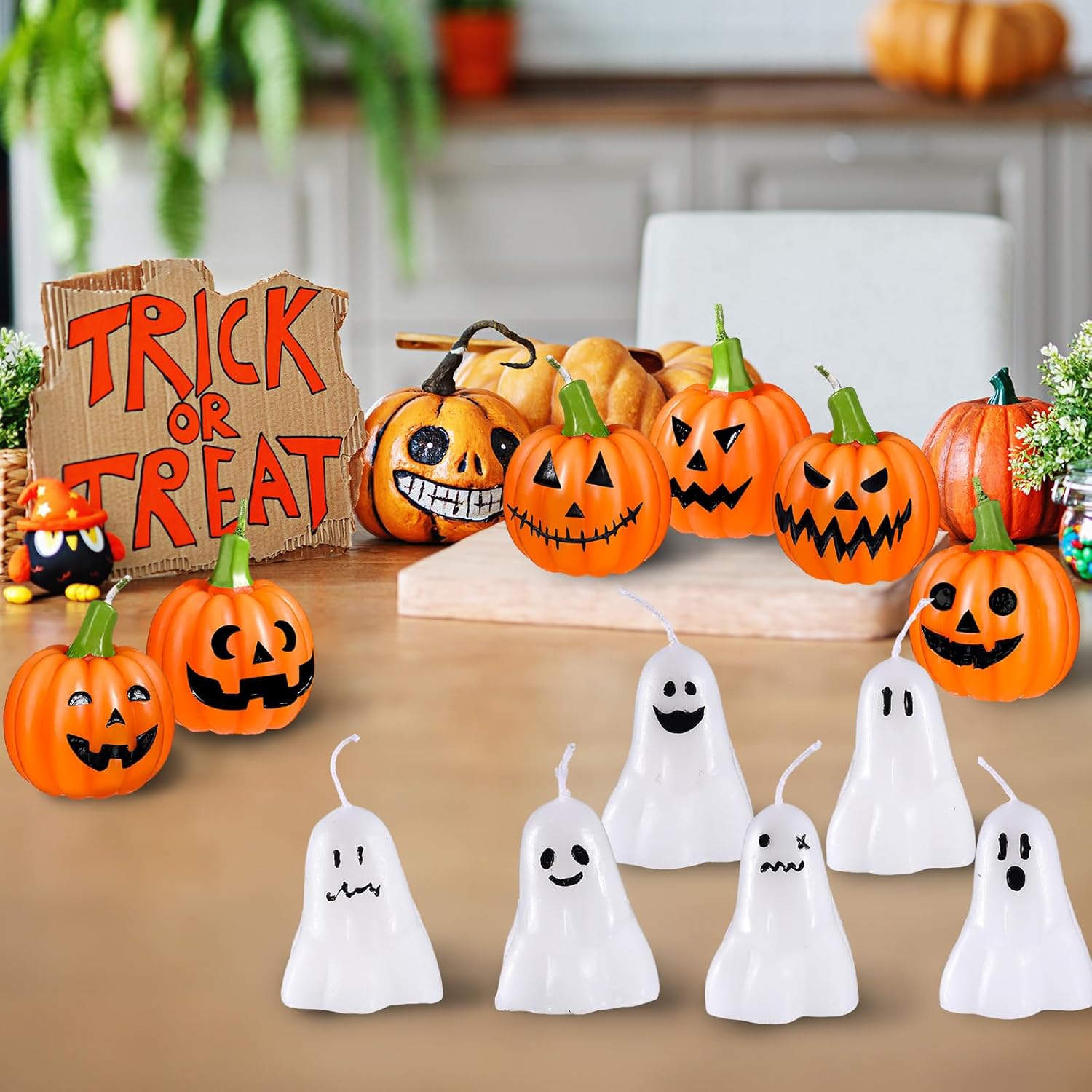 MTLEE 12 Pcs Halloween Ghost Candles Set