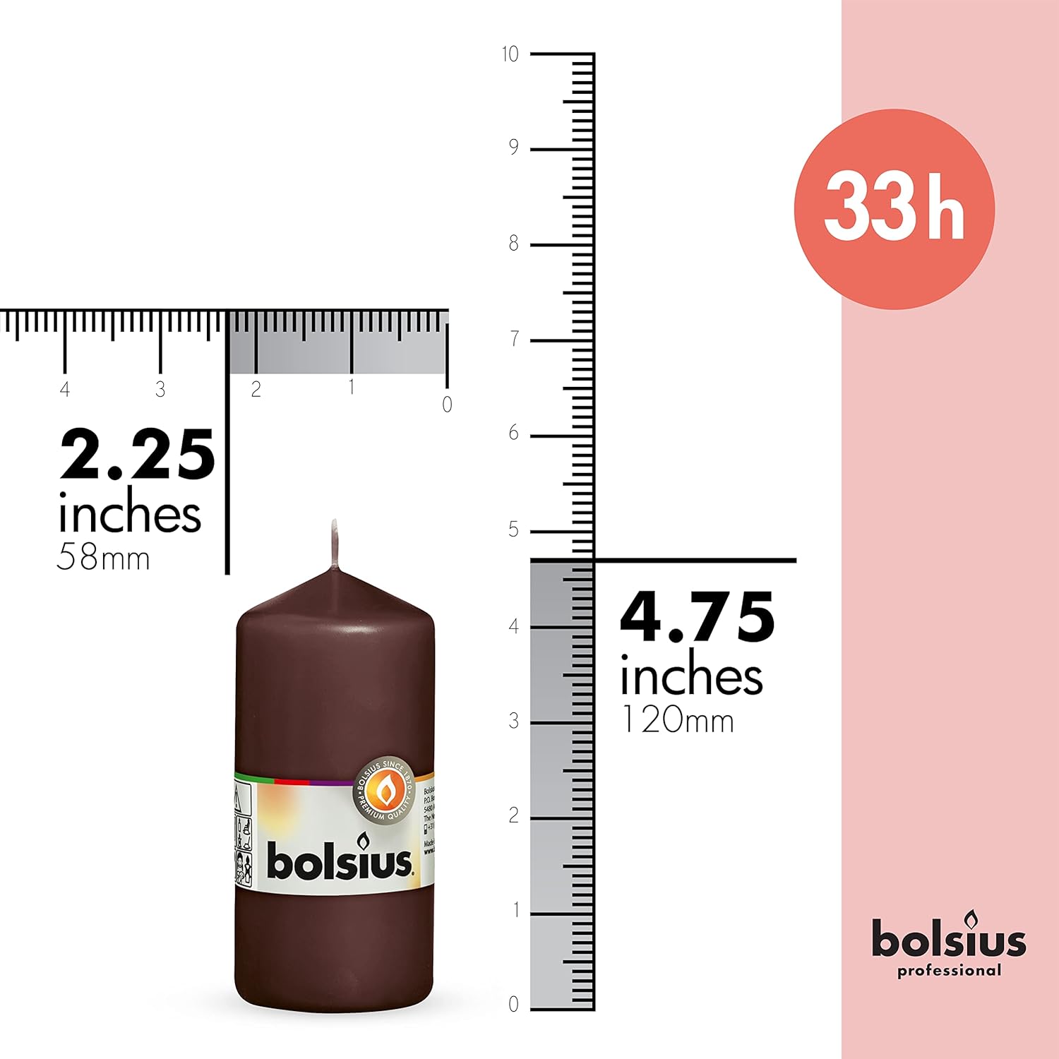BOLSIUS 10 Unscented Maroon Pillar Candles - 33 Hours Burn Time