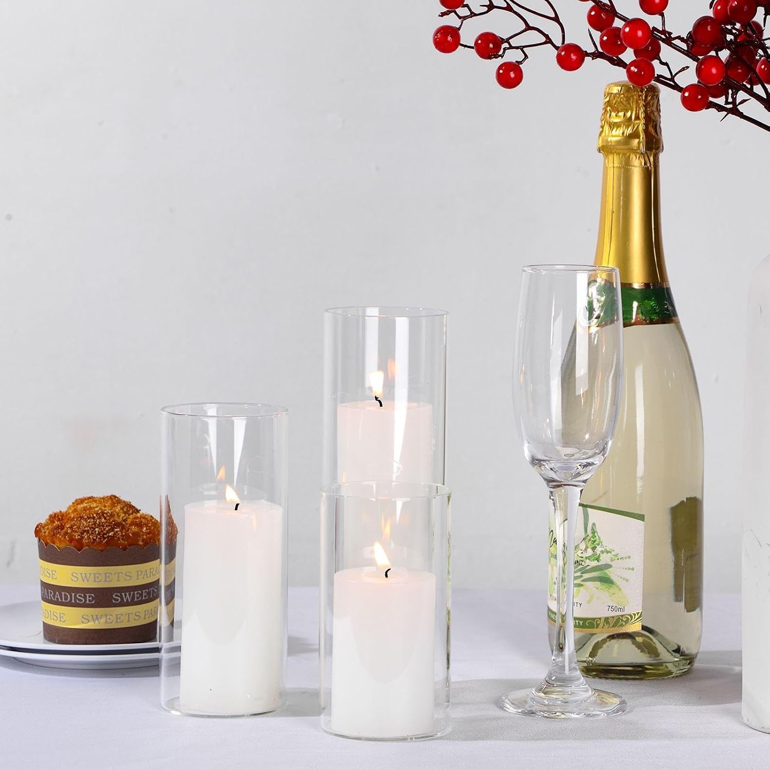 Shihanee 60 Pcs Pillar Candles and Clear Glass Vases Set