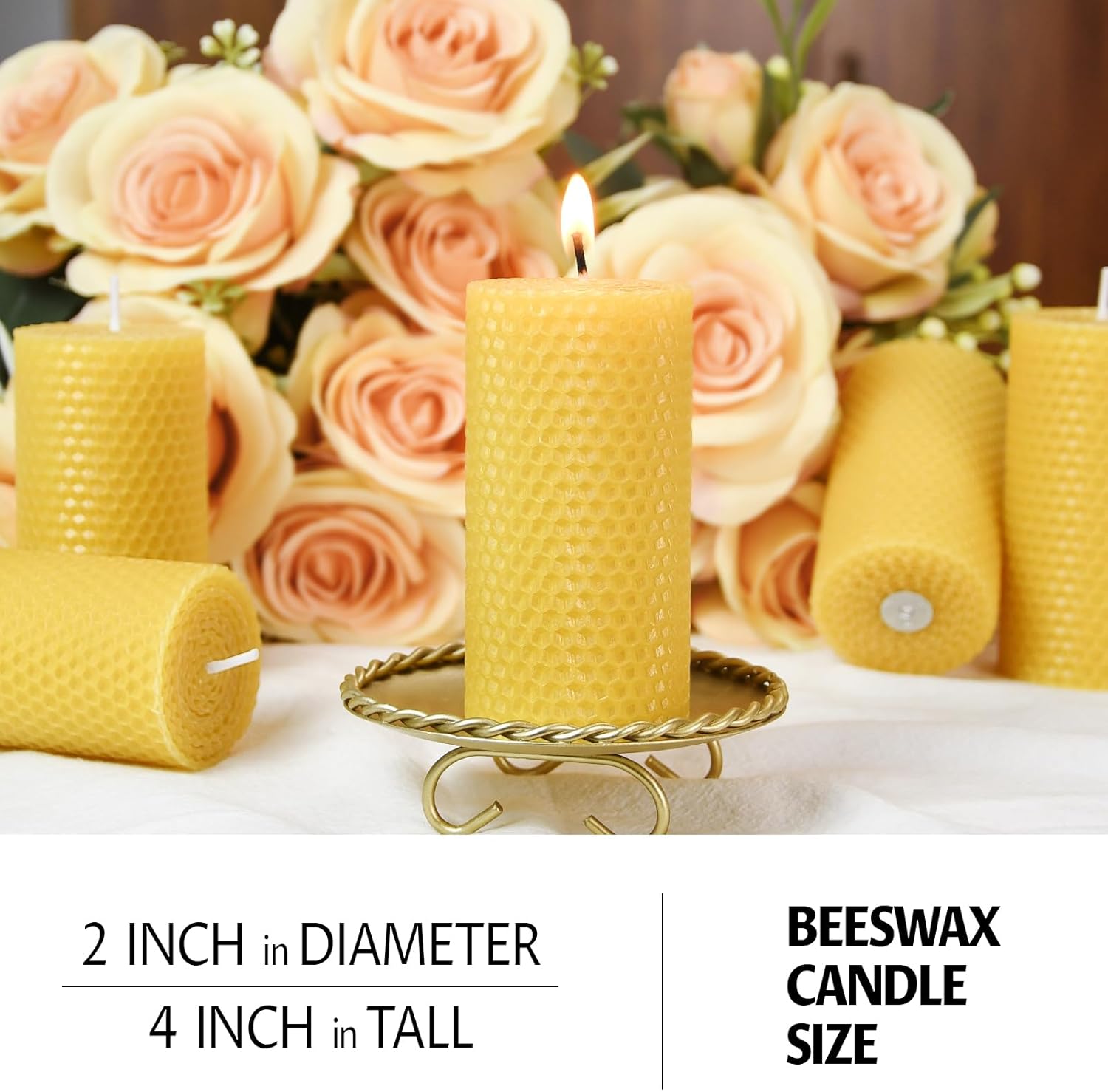 TELOSMA Drippless Beeswax Pillar Candles Set of 6 Yellow