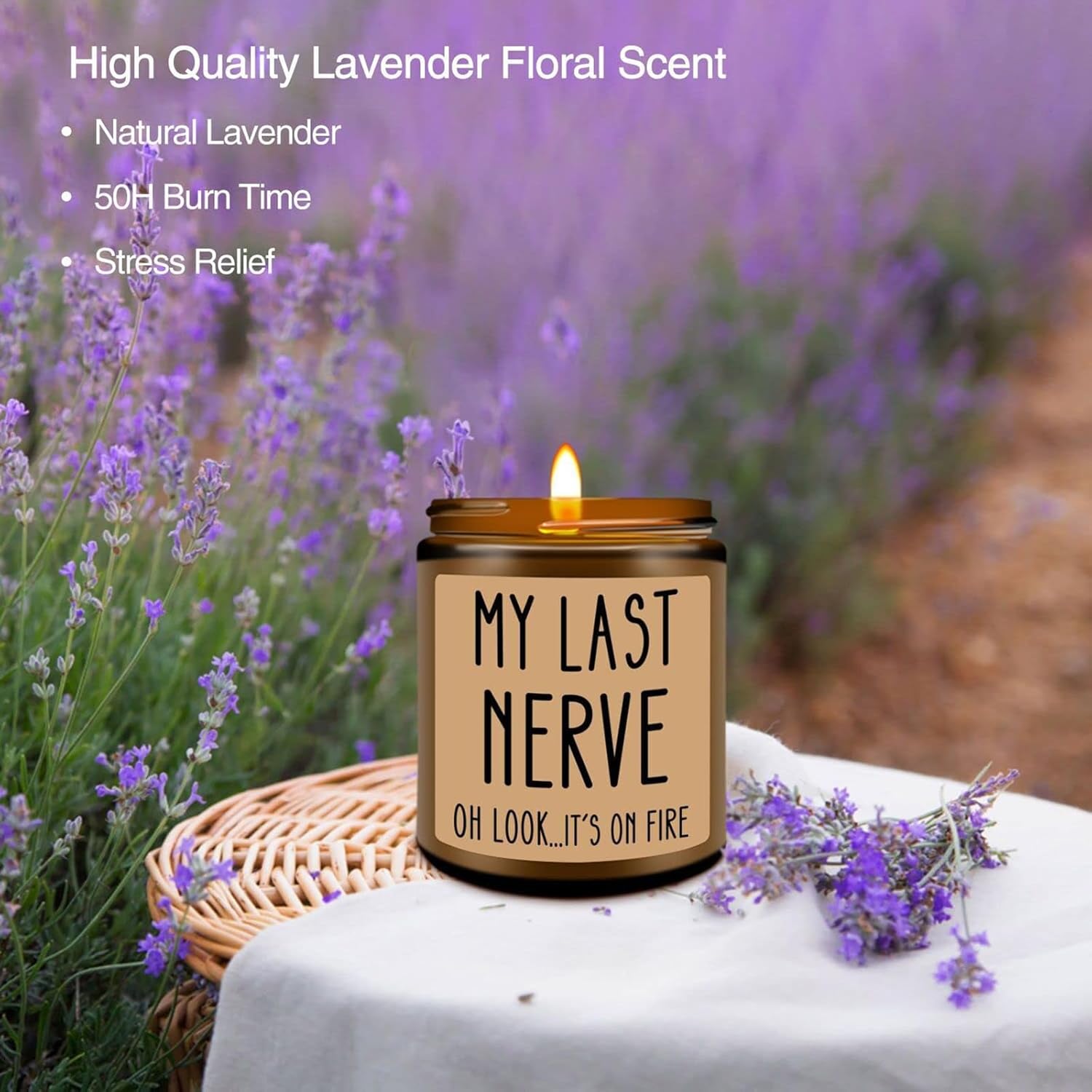Homsolver Funny Birthday Gift for Women - My Last Nerve Lavender Candle