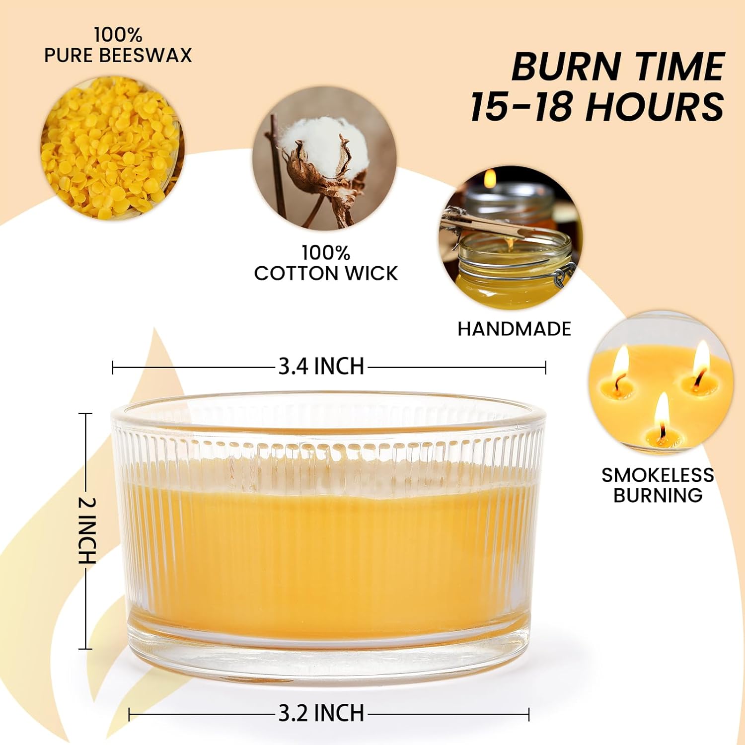 AGLARY 3-Wick Beeswax Candle in Glass