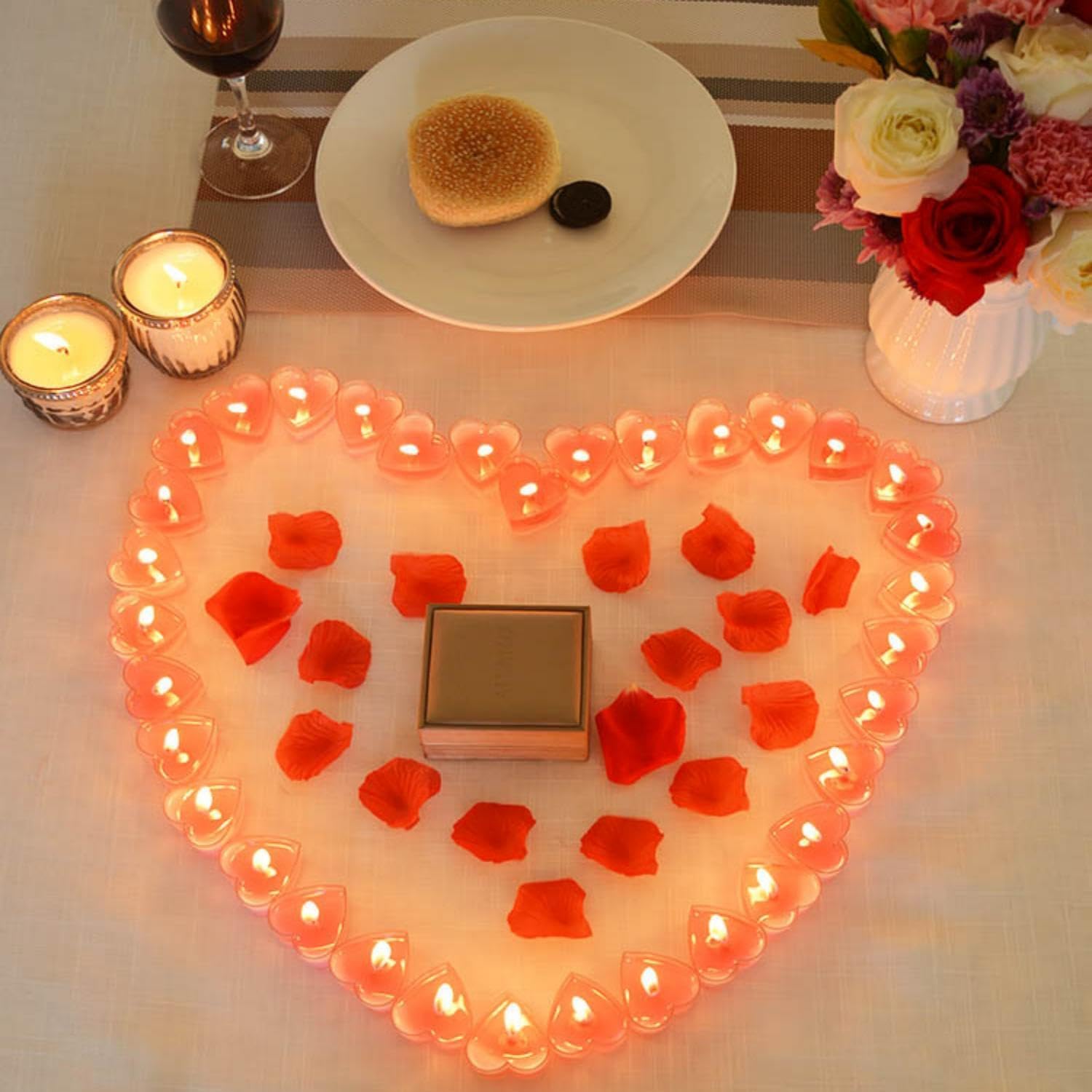 Santiyis Pink Tea Lights 9 Pack Romantic Heart Candles