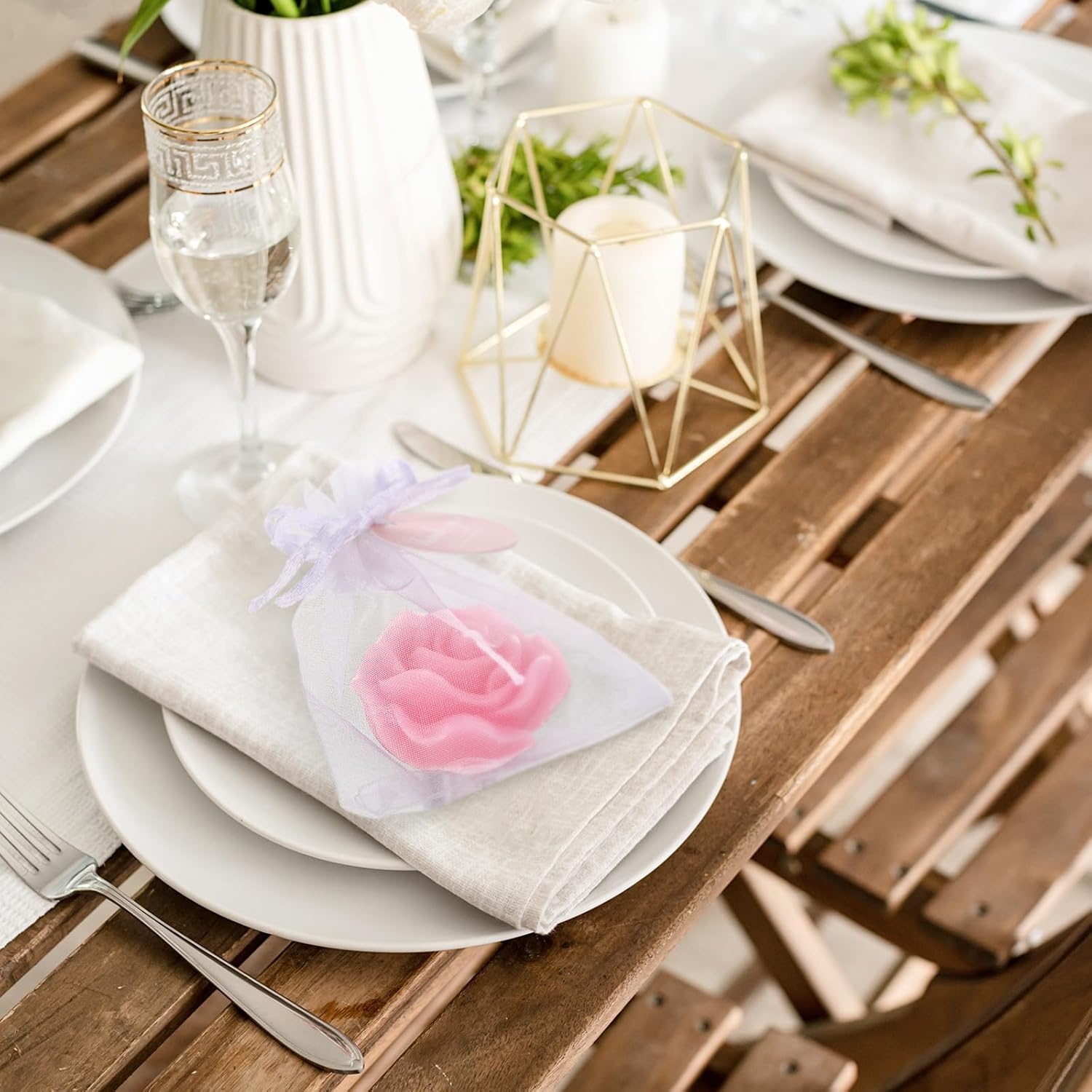 Treela 24 Pack Pink Rose Shaped Tealights for Wedding Favors