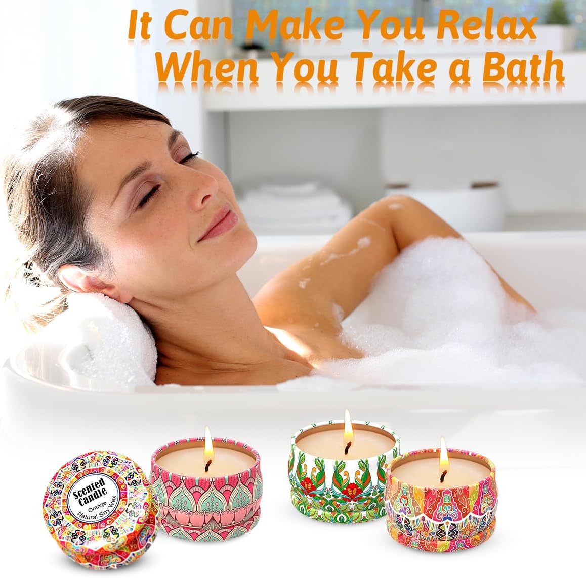 3 Pack Rose Vanilla Orange Scented Candle Set for Women Holiday Gift