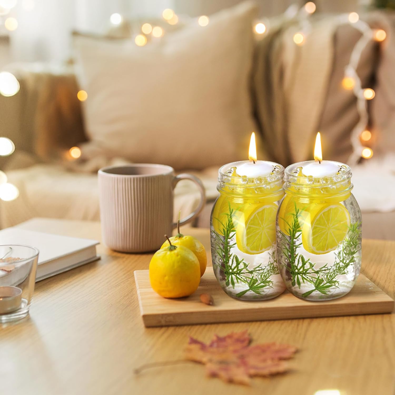 Riceshoot 98 Pcs Lemon Vase Fillers with Floating Candles Kit