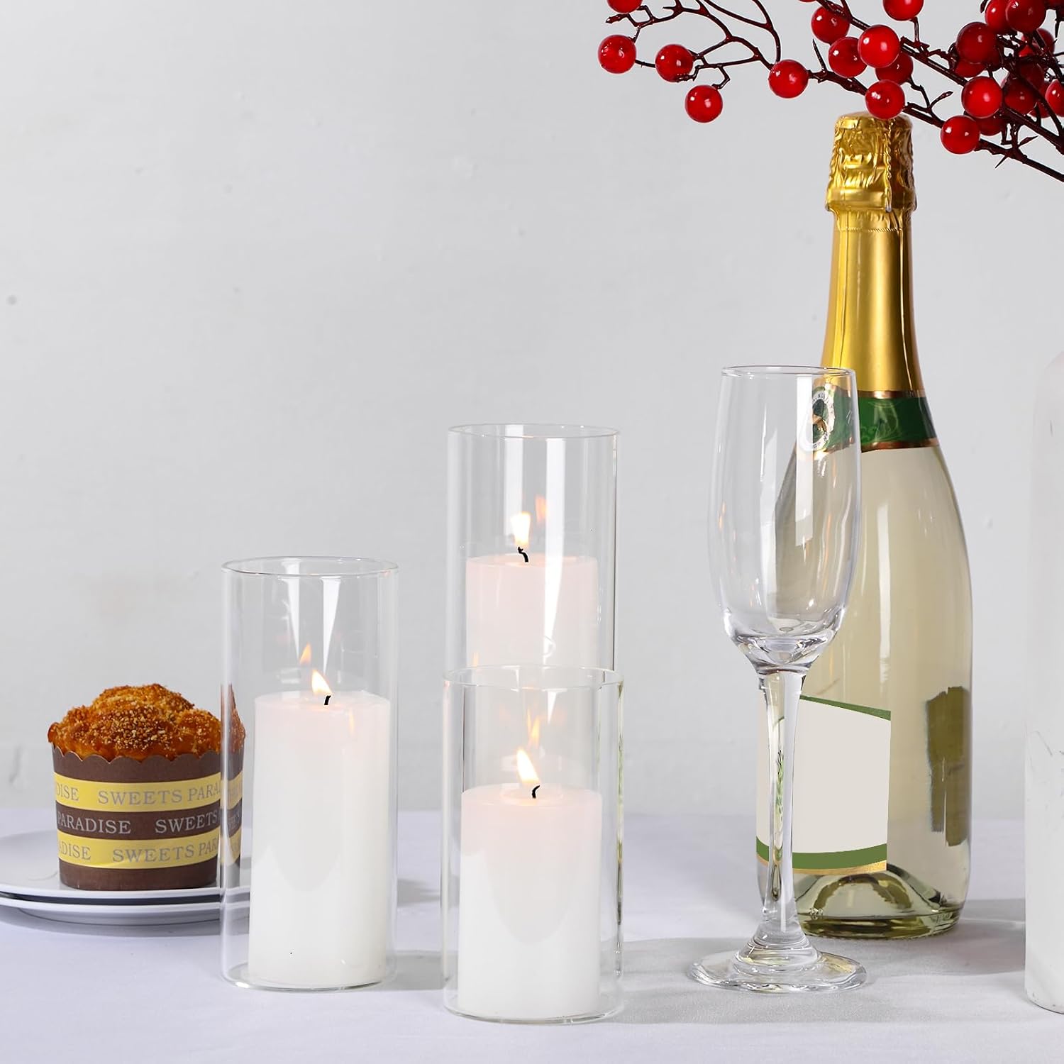 Shihanee 12 Piece Pillar Candle Set with Clear Glass Vases