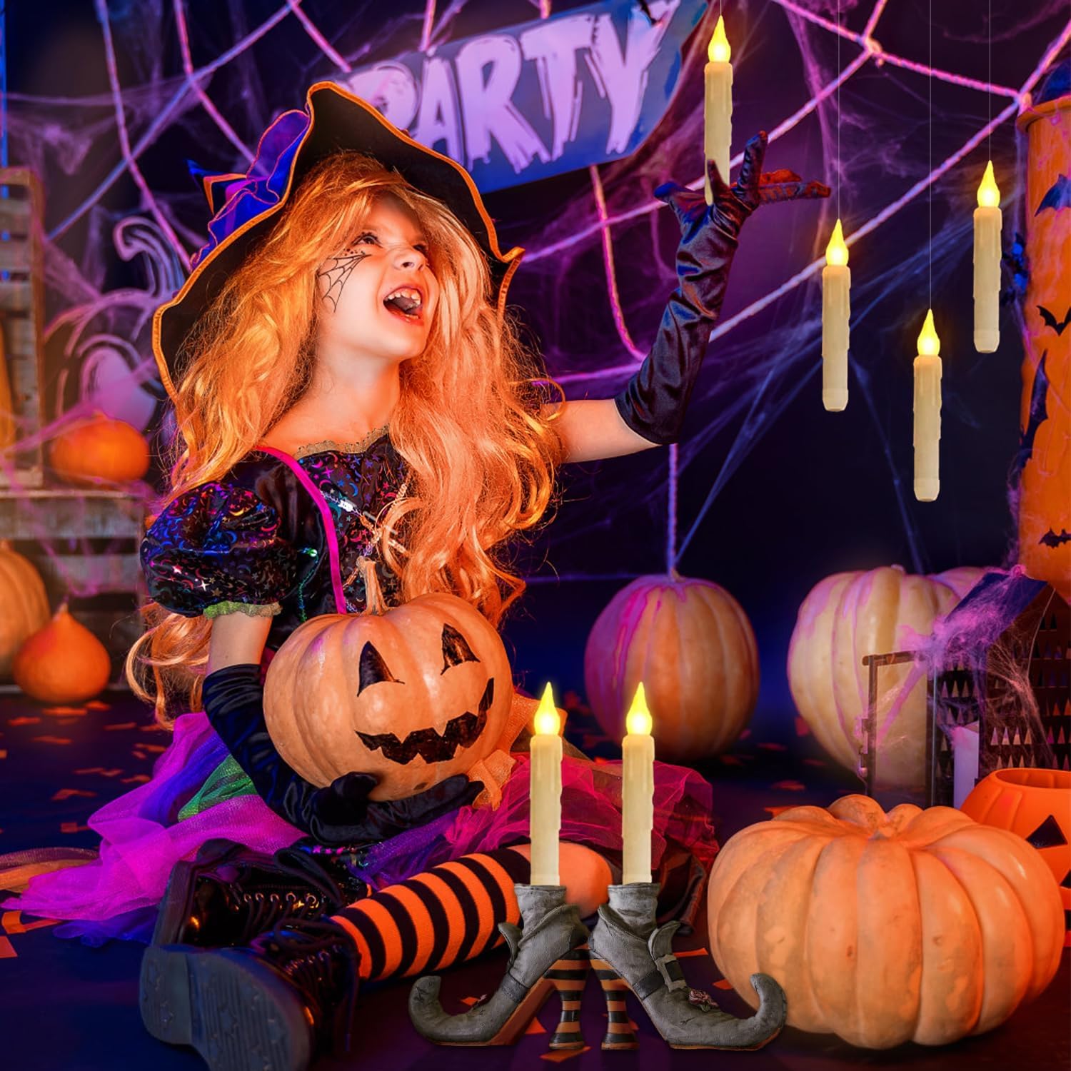 Magic Floating Candles with Wand 12PCS LED Halloween Decorations
