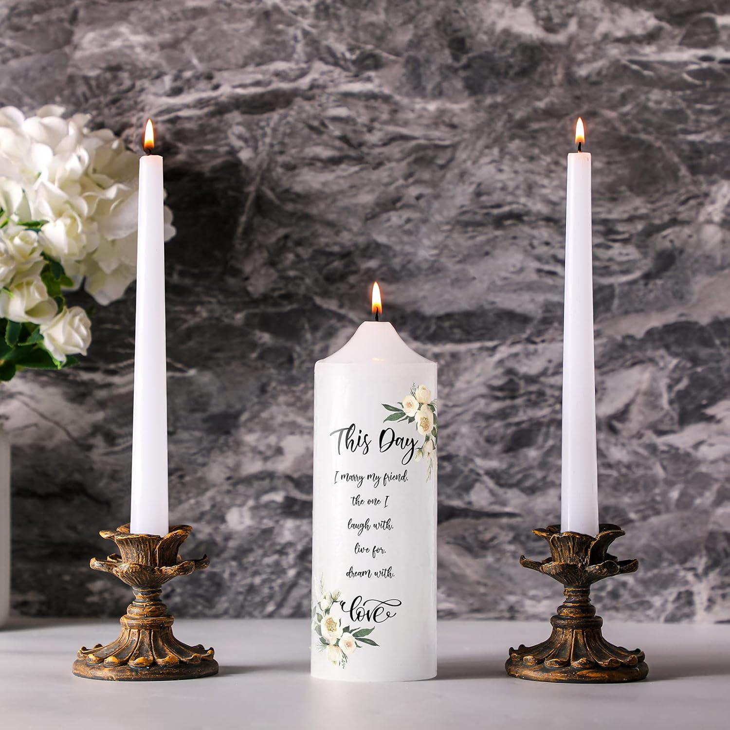 Frienda Unity Taper Candles Wedding Set With Eucalyptus Leaf