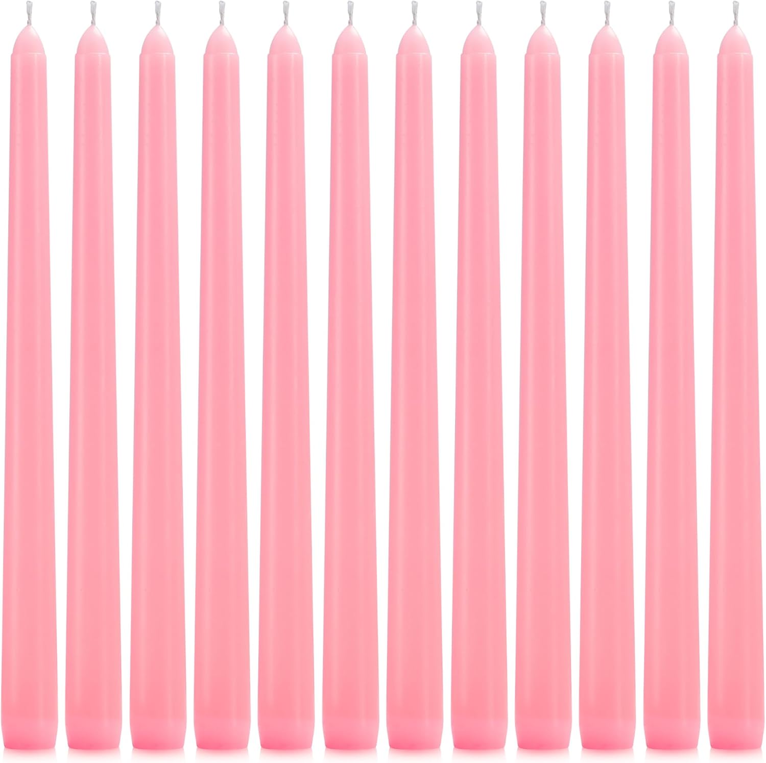 12 Pack Pink Taper Candles - 10 Inch Dripless Smokeless Unscented