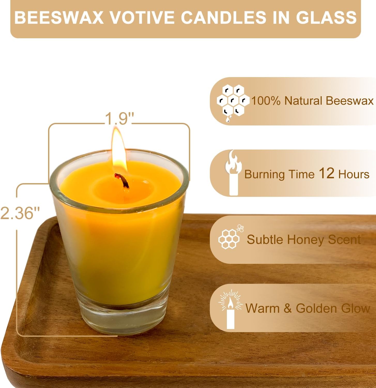 Lacaser Pure Beeswax Votive Candles 6 Pack Natural Honey Scent