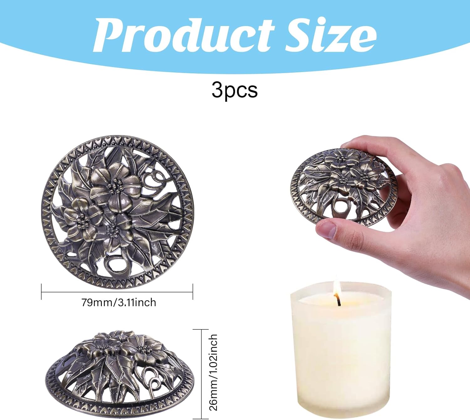 Globleland 3Pcs 3Inch Flower Candle Covers for Jar Candles
