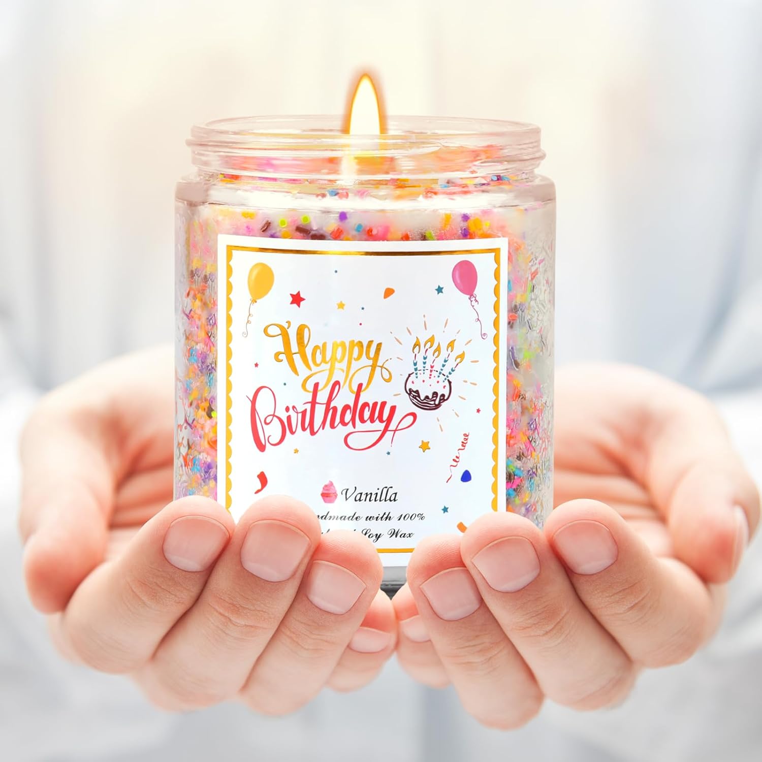 Happy Birthday Candle Vanilla Cake Scent Soy Wax Jar Candles