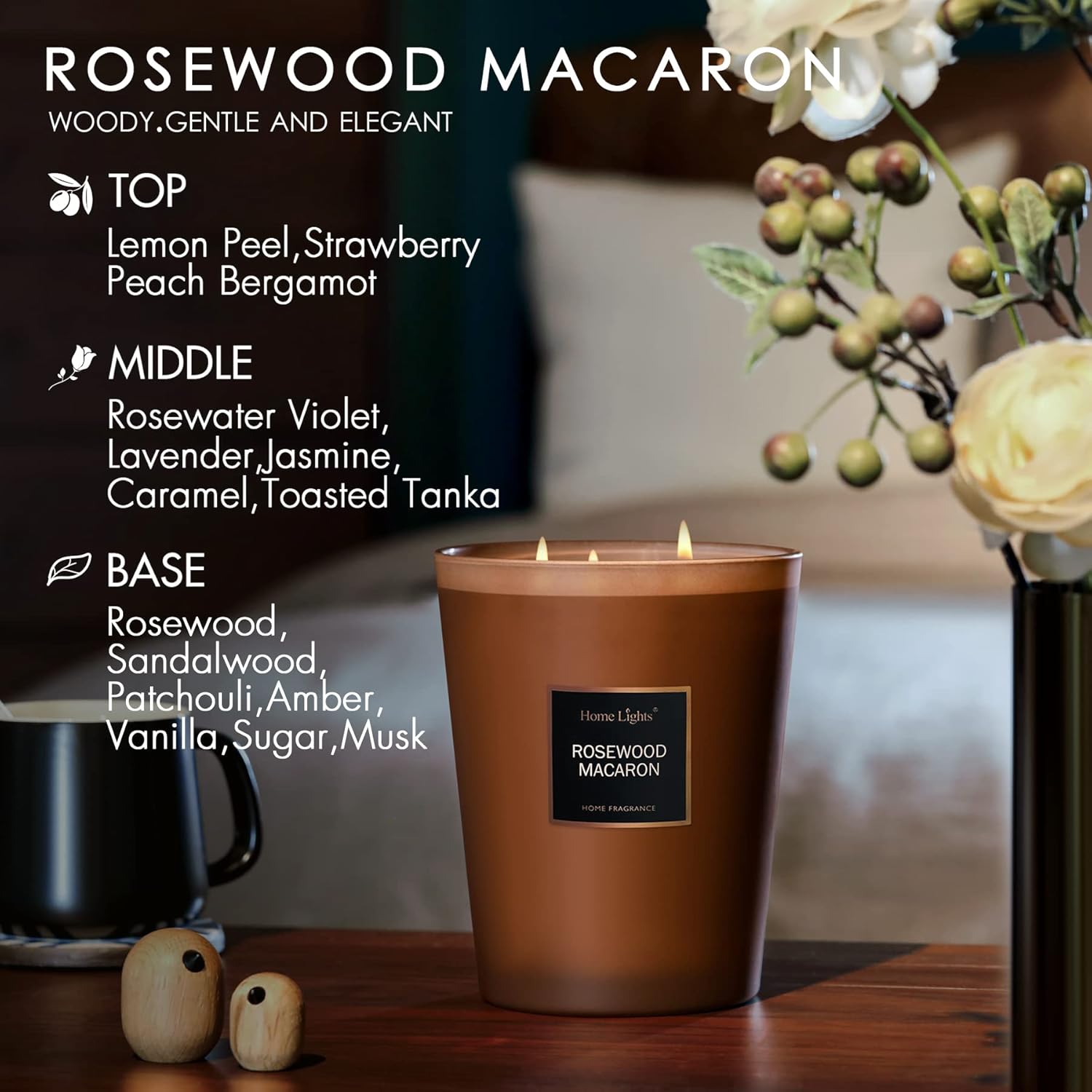 HomeLights Scented Candles - Rosewood Macaron 333 Oz Jar