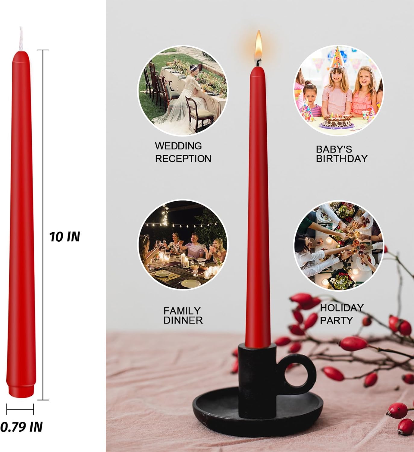 Seven Moons 10 Inch Taper Candles Pack of 8 Red Unscented