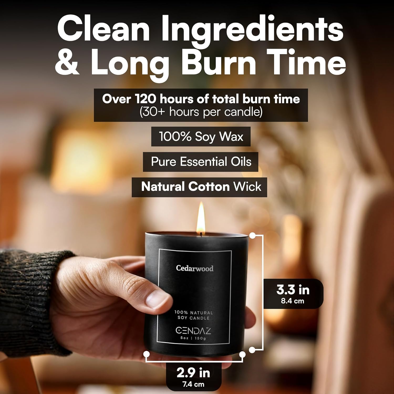 Cendaz Scented Mens Candle Set 4-Pack with Snuffer