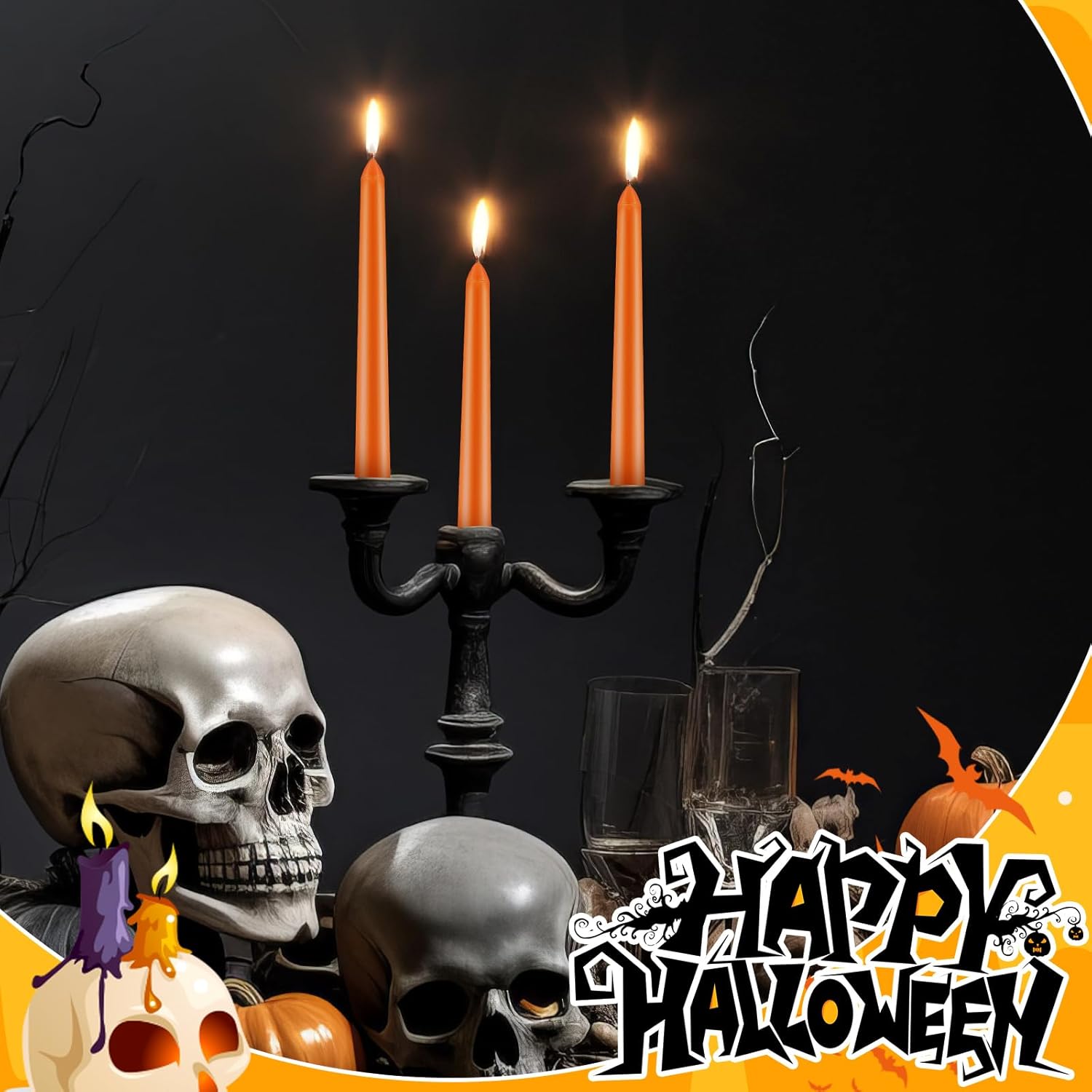 Patelai 20 Pcs Halloween Orange and Black Taper Candles