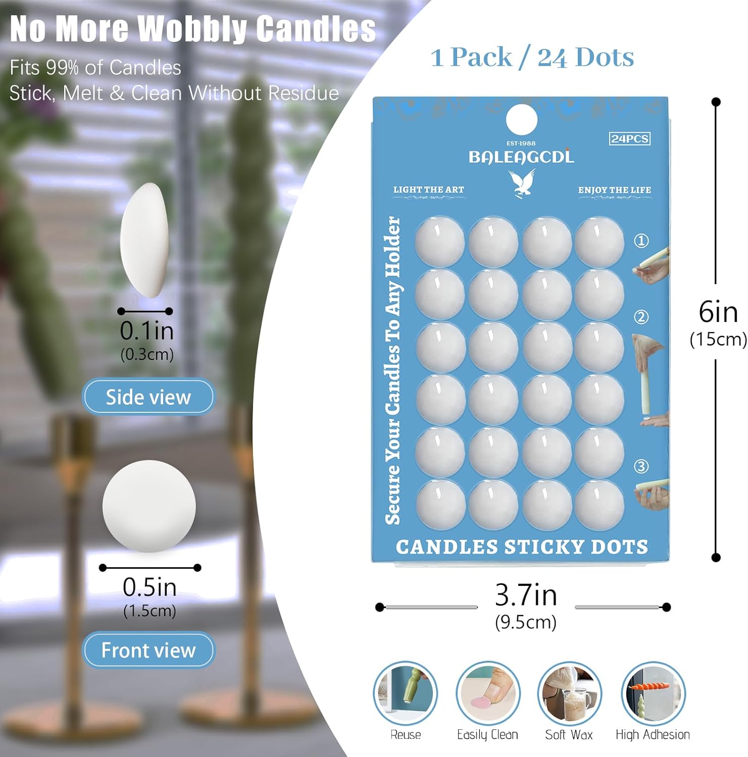 Taper Candles Sticky Dots - Secure Neat Holders 72 Pack