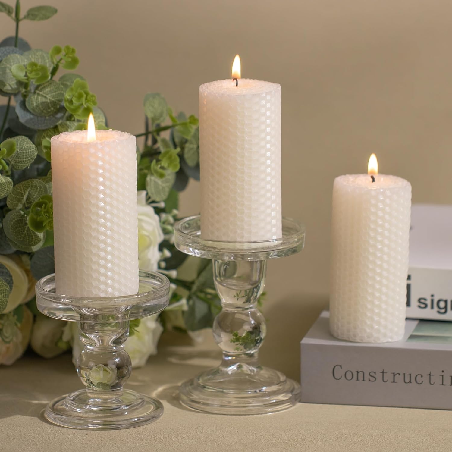 KONNI Beeswax Pillar Candles Set of 3 2x4inch