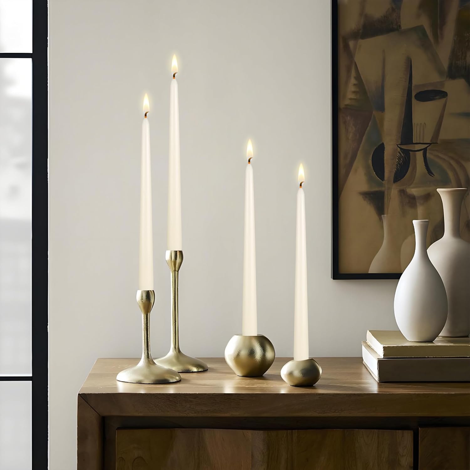 Mega Candles 12pcs Unscented Ivory Taper Candles